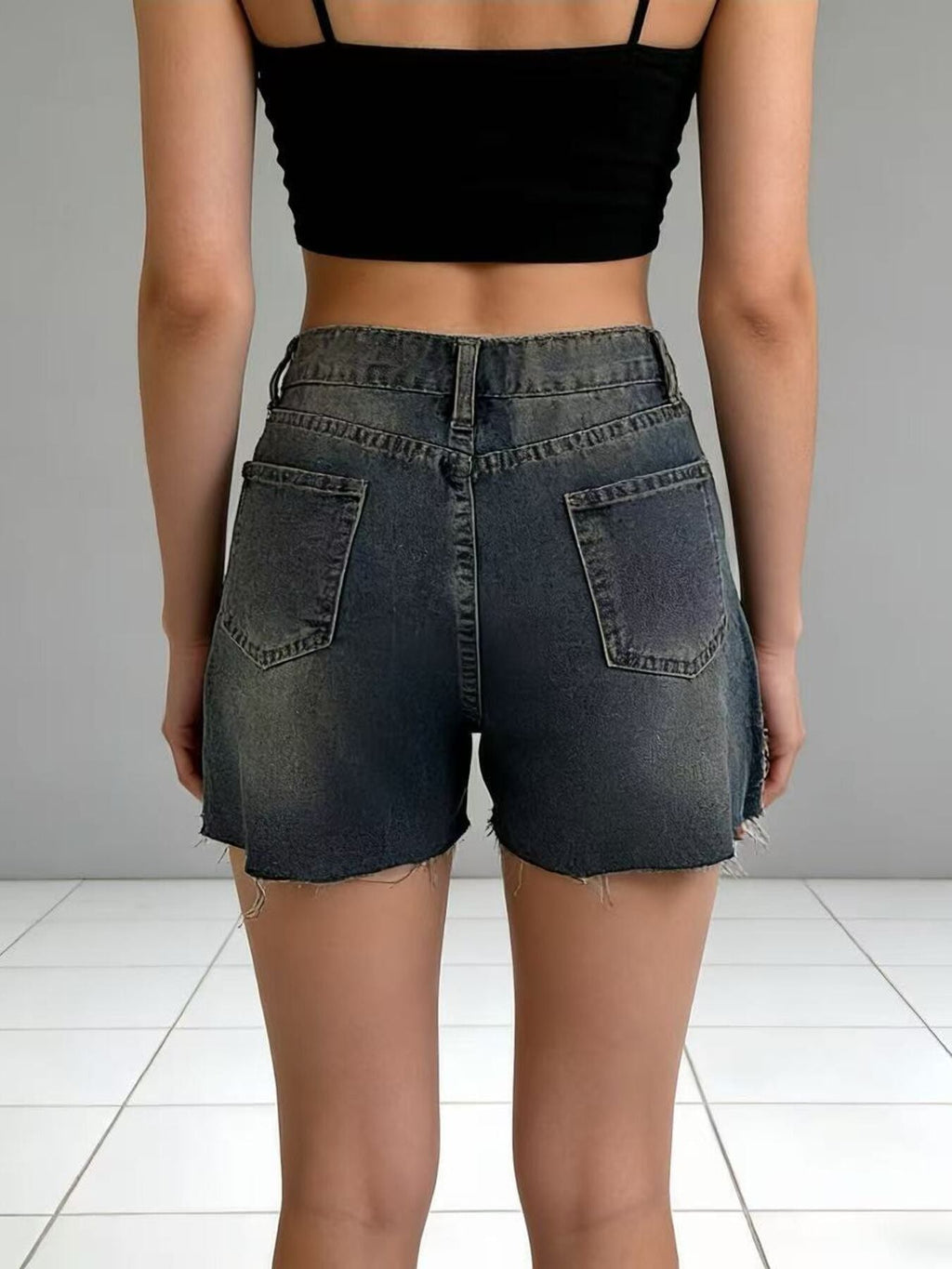 Distressed Slit Denim Shorts - Lara Moda