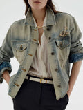 Distressed Wash Button Up Denim Jacket - Lara Moda