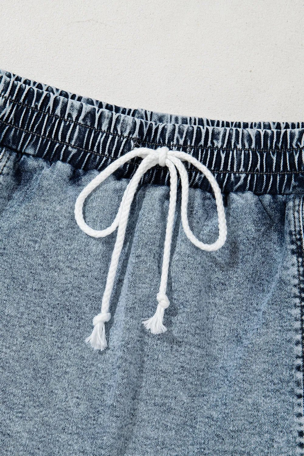 Drawstring High Waist Pocketed Denim Shorts - Lara Moda