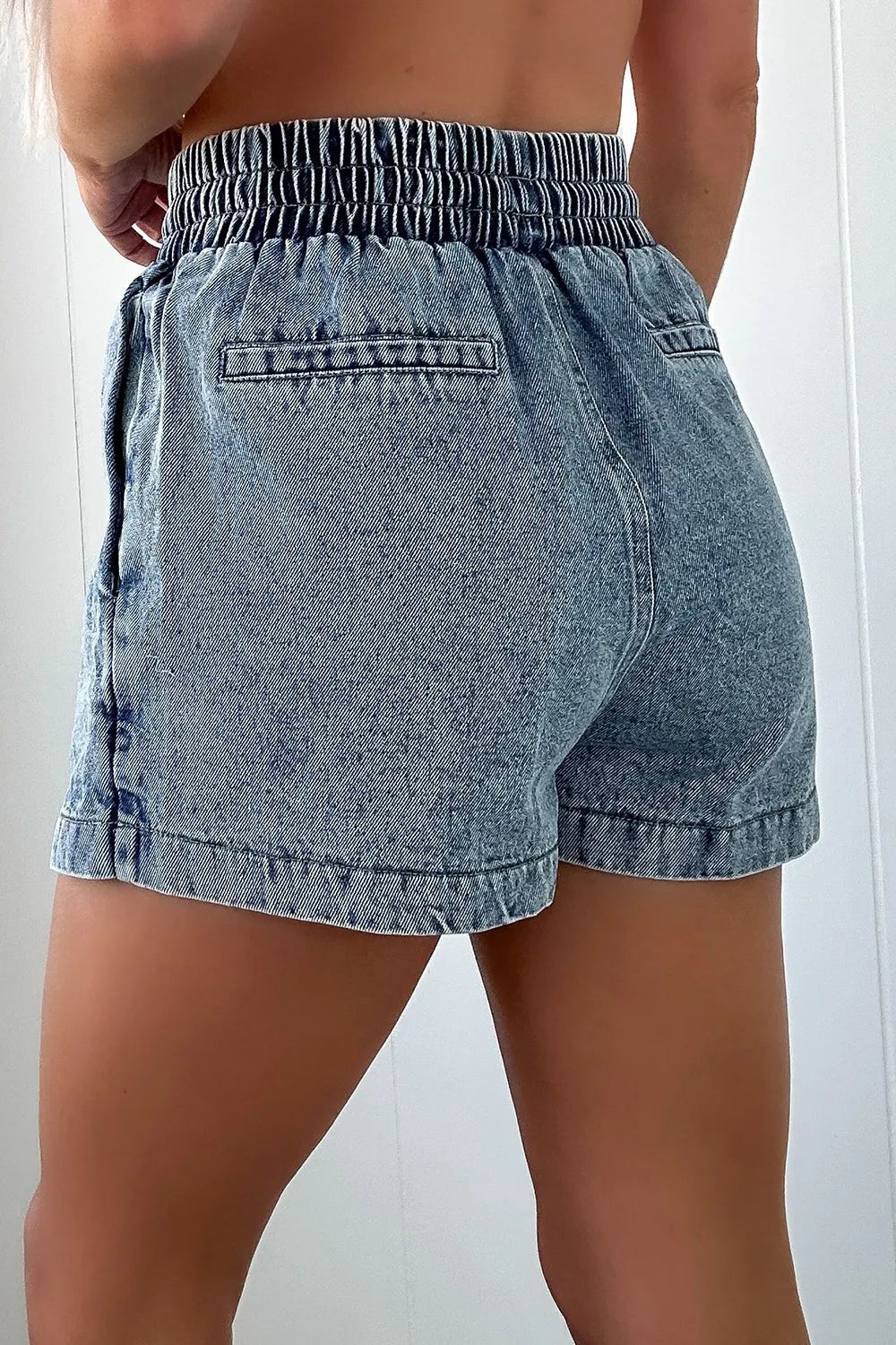 Drawstring High Waist Pocketed Denim Shorts - Lara Moda