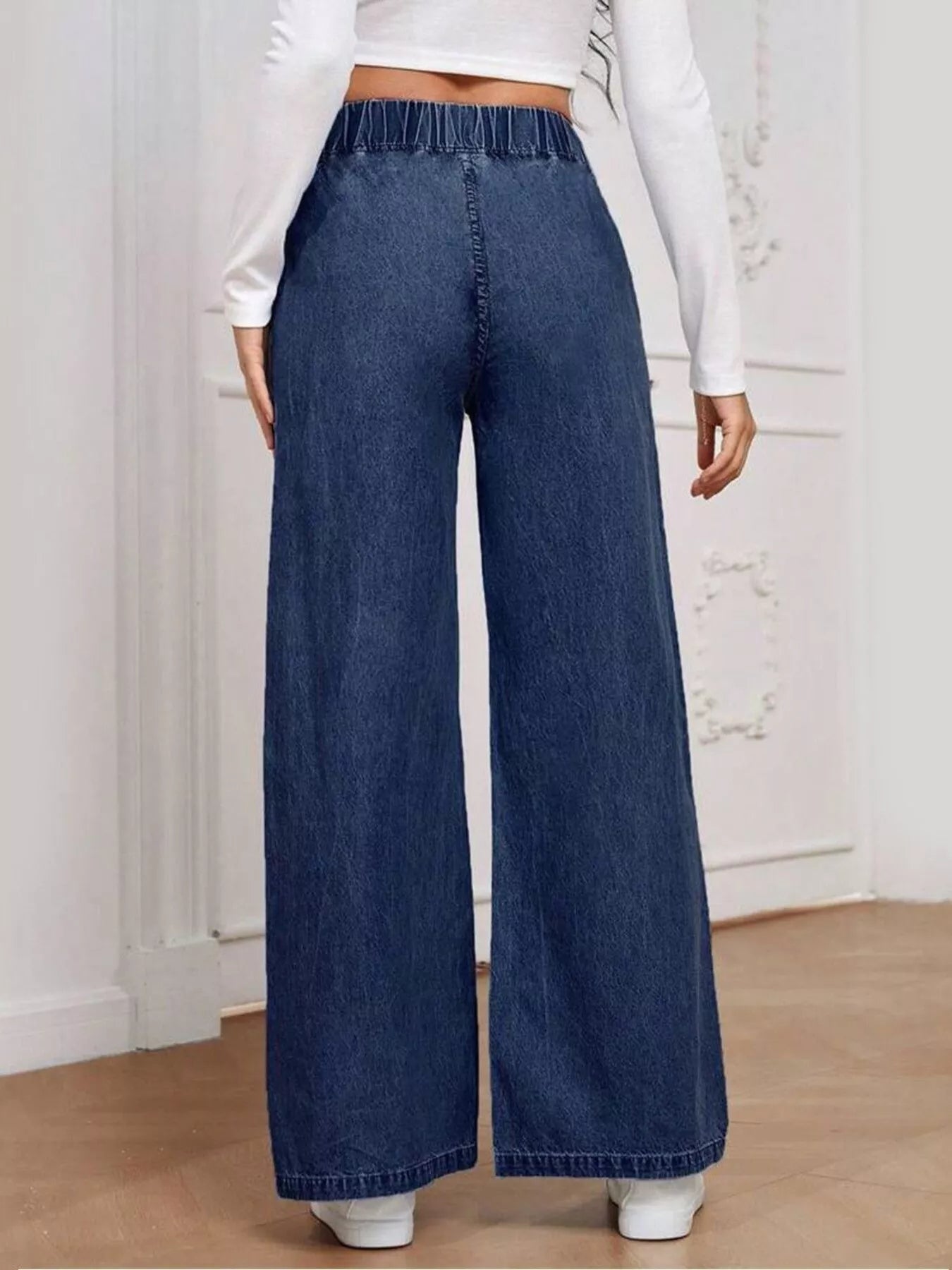 Elastic Waist Wide Leg Jeans - Lara Moda