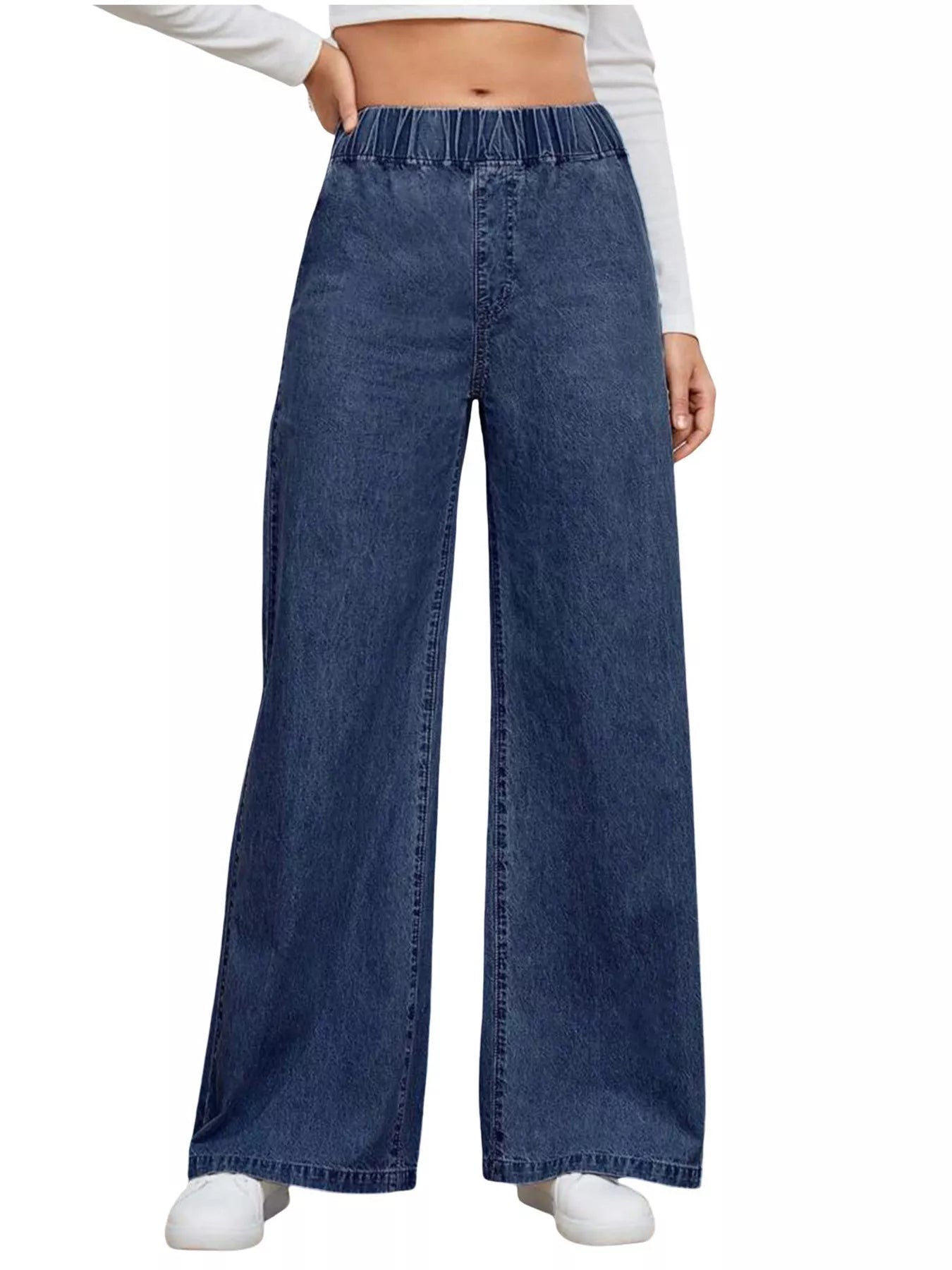 Elastic Waist Wide Leg Jeans - Lara Moda
