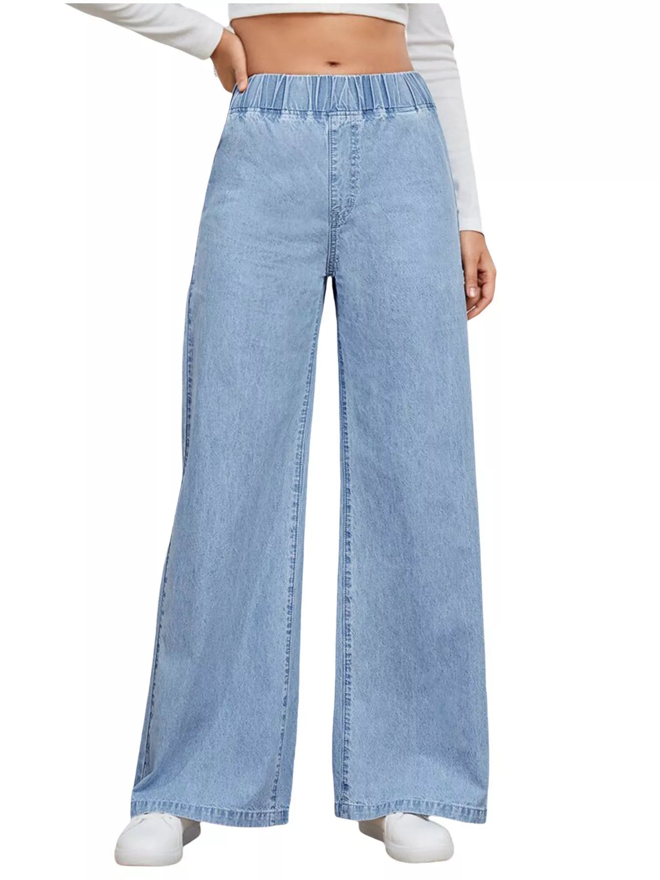 Elastic Waist Wide Leg Jeans - Lara Moda