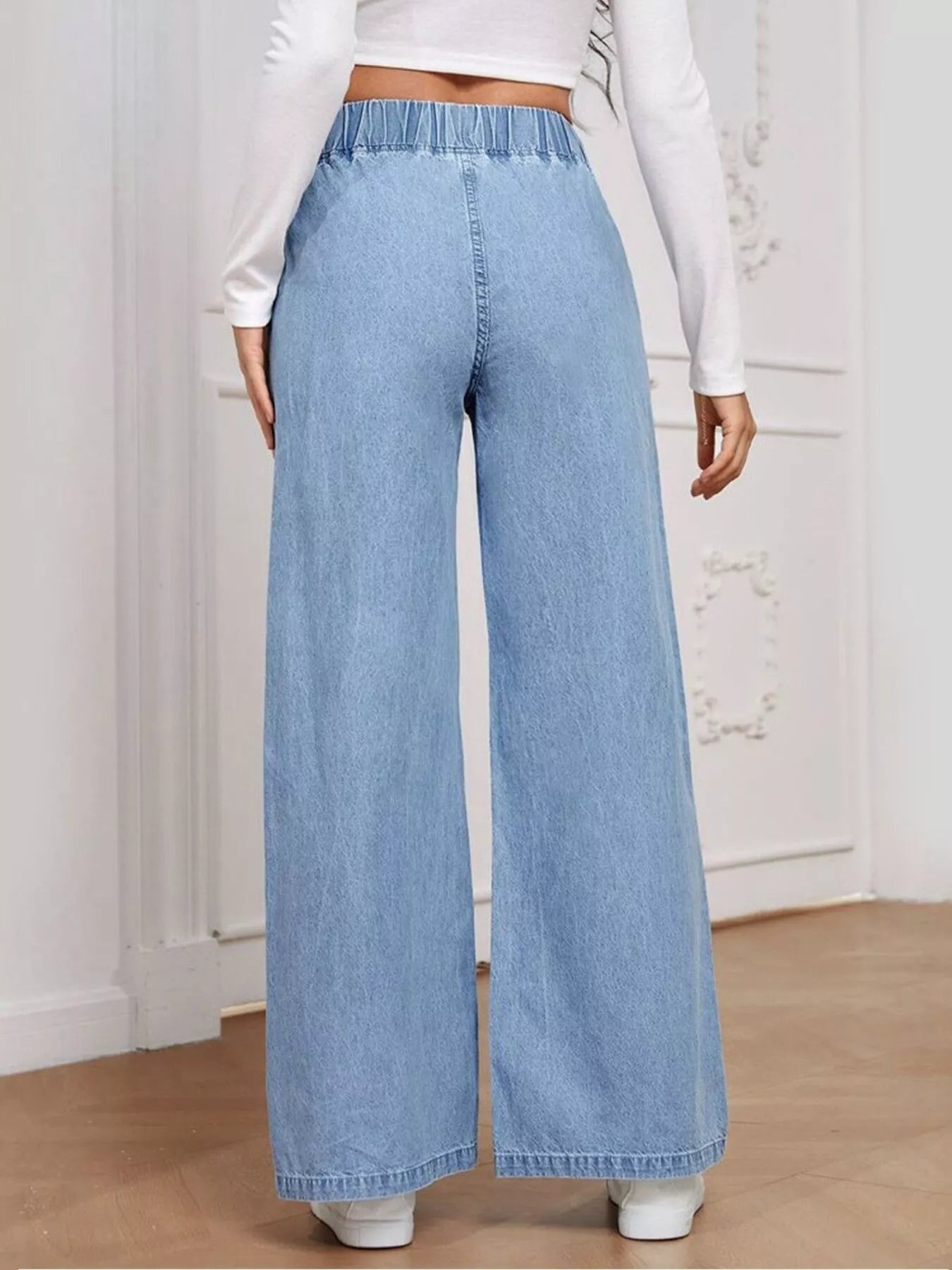 Elastic Waist Wide Leg Jeans - Lara Moda