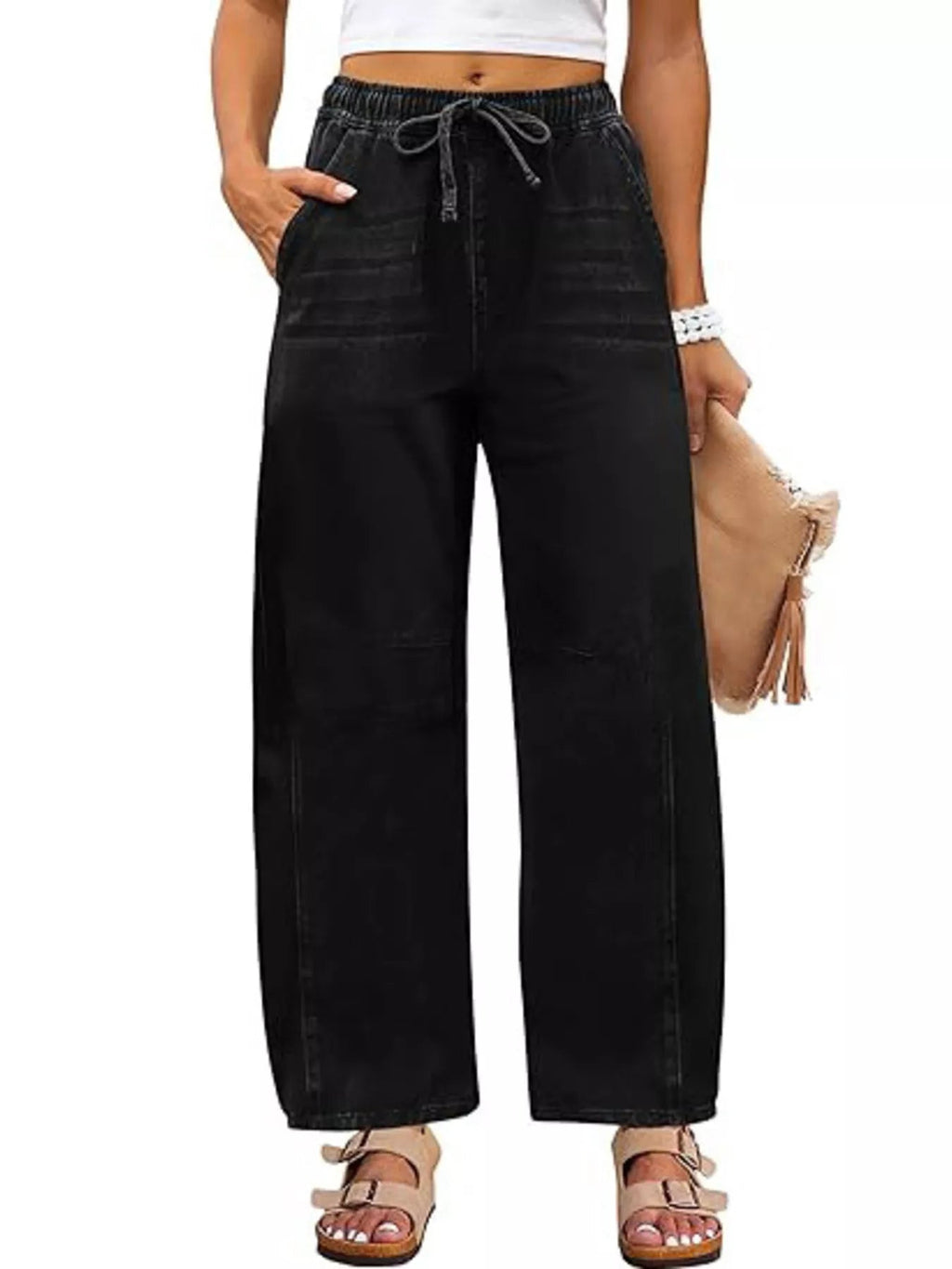Elastic Waist Wide Leg Jeans - Lara Moda