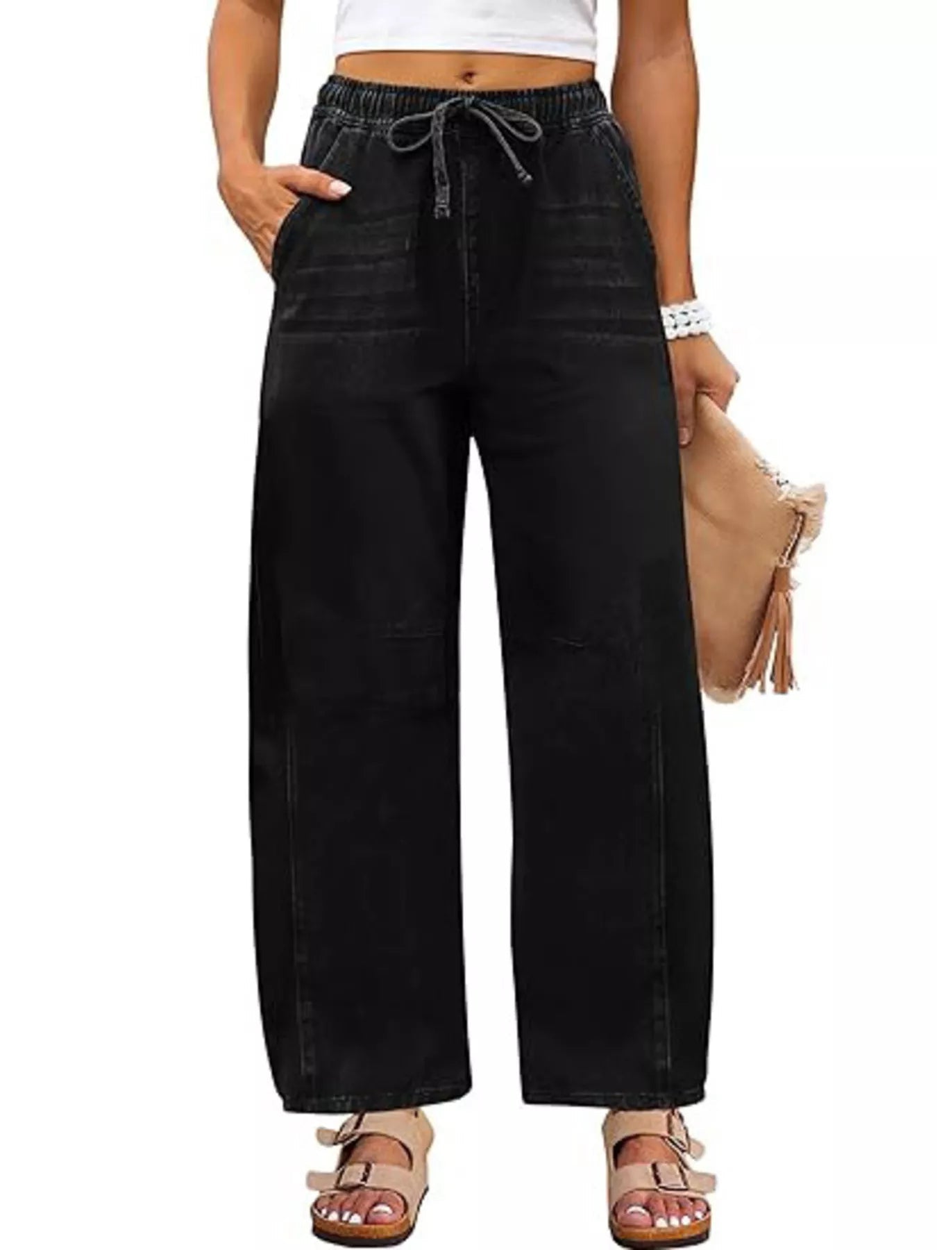 Elastic Waist Wide Leg Jeans - Lara Moda