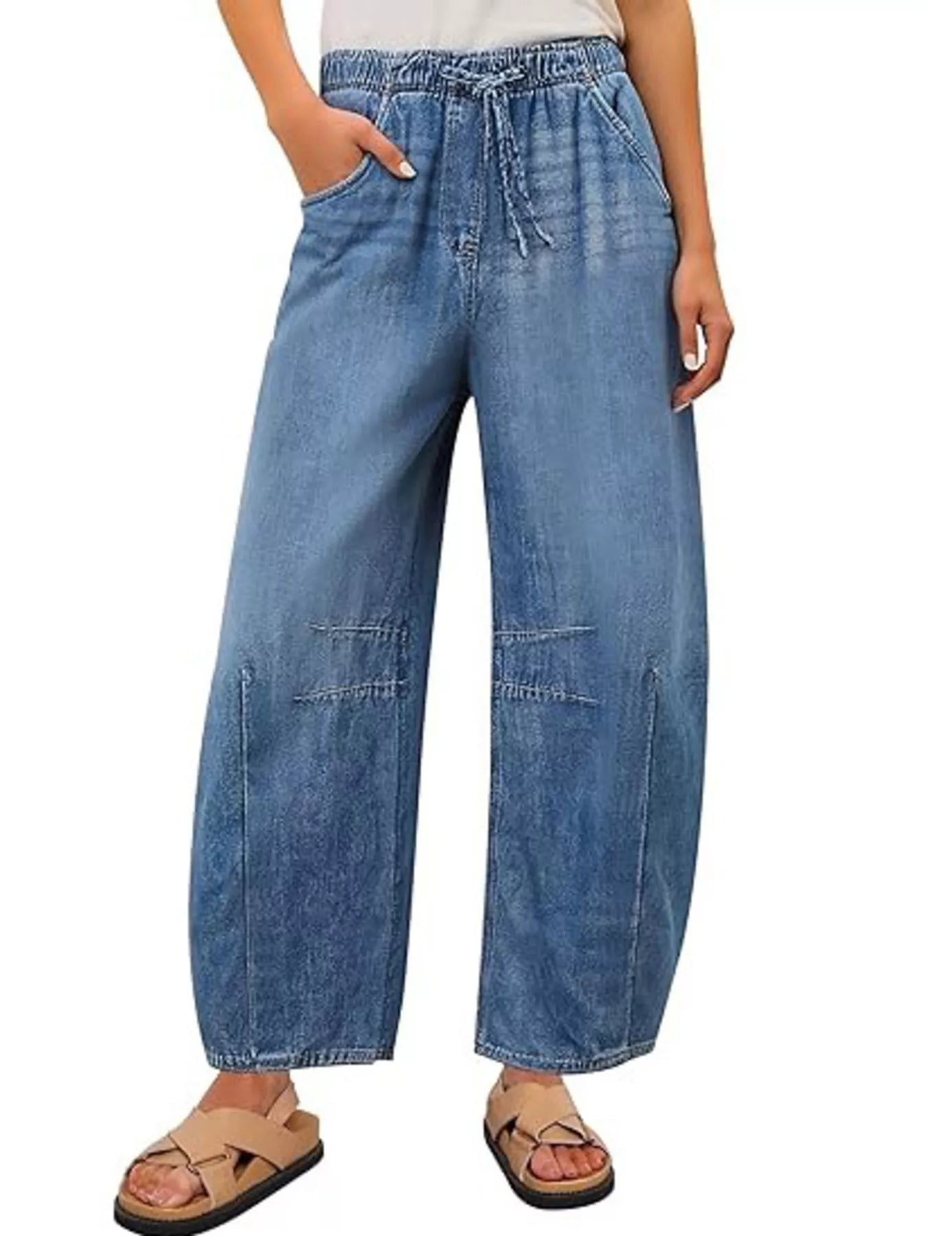 Elastic Waist Wide Leg Jeans - Lara Moda