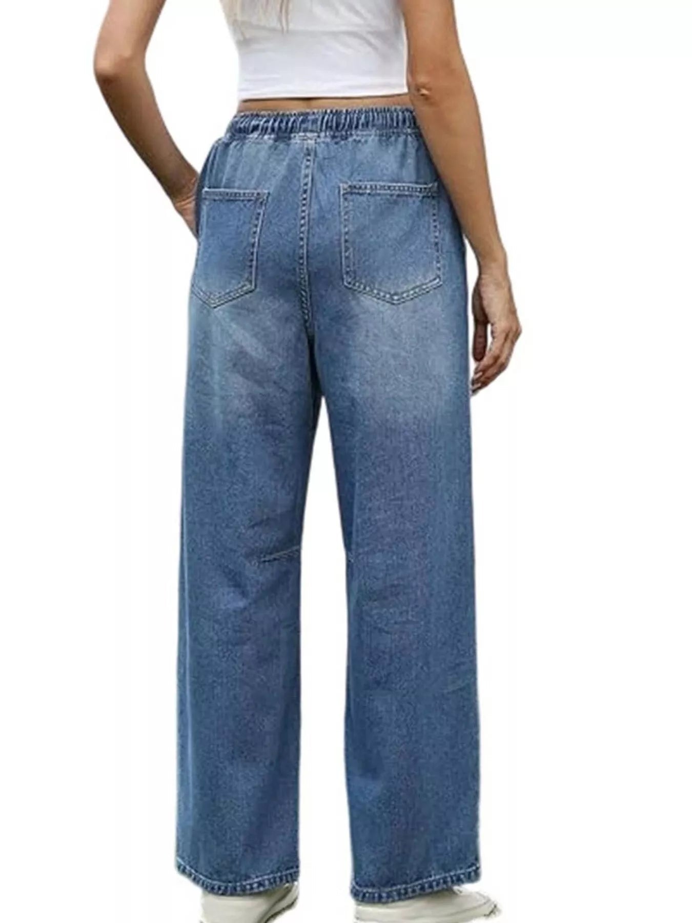 Elastic Waist Wide Leg Jeans - Lara Moda