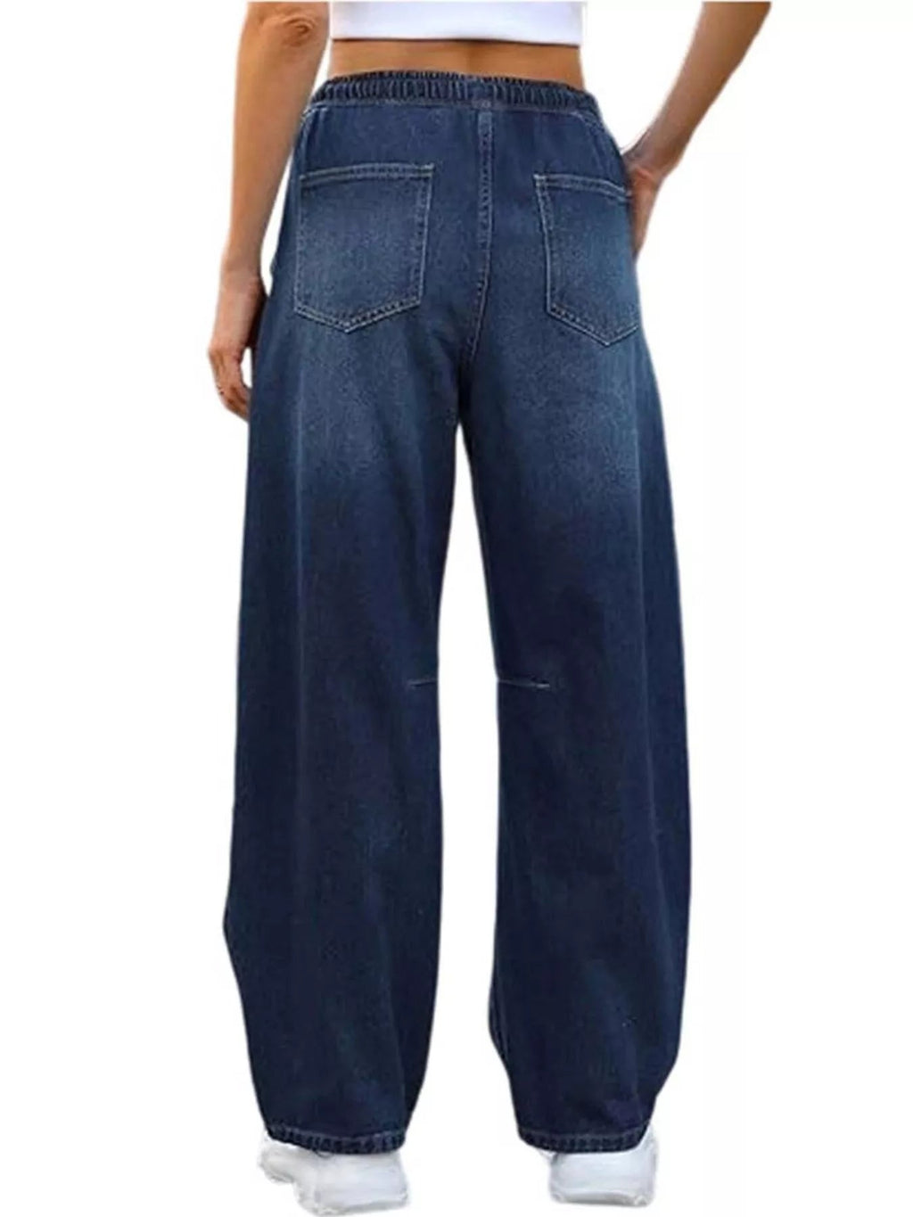 Elastic Waist Wide Leg Jeans - Lara Moda