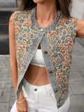 Floral Embroidered Denim Vest Top - Lara Moda