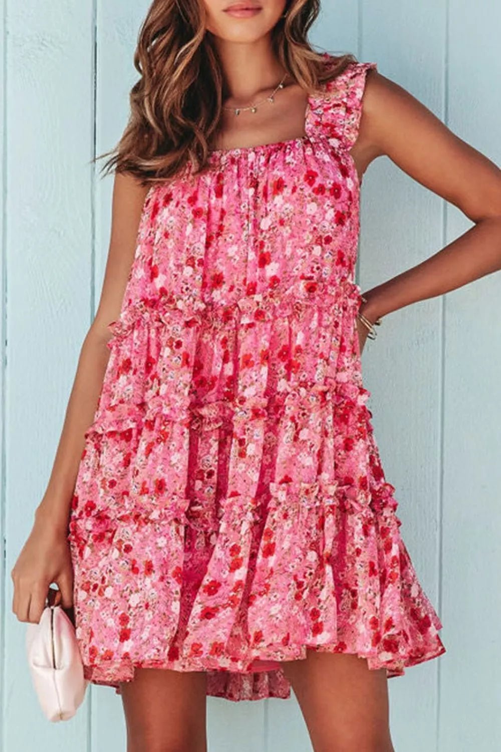 Floral Print Ruffle Tiered Mini Dress - Lara Moda
