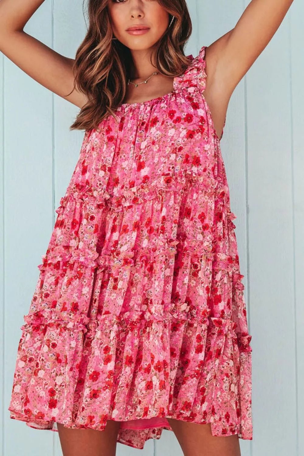 Floral Print Ruffle Tiered Mini Dress - Lara Moda