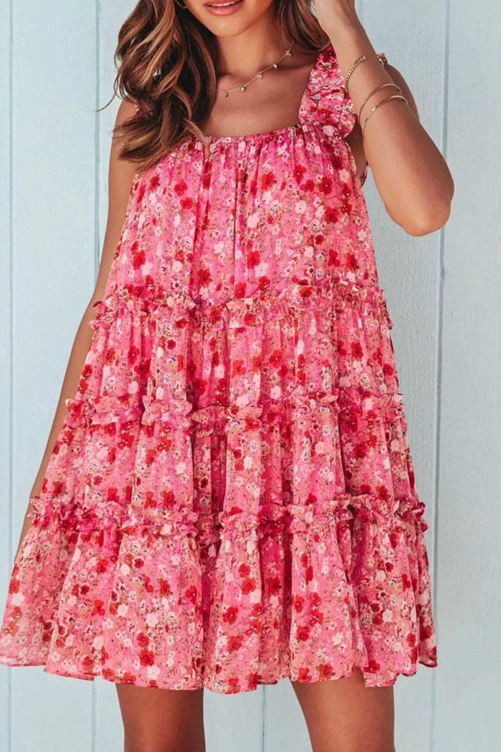 Floral Print Ruffle Tiered Mini Dress - Lara Moda