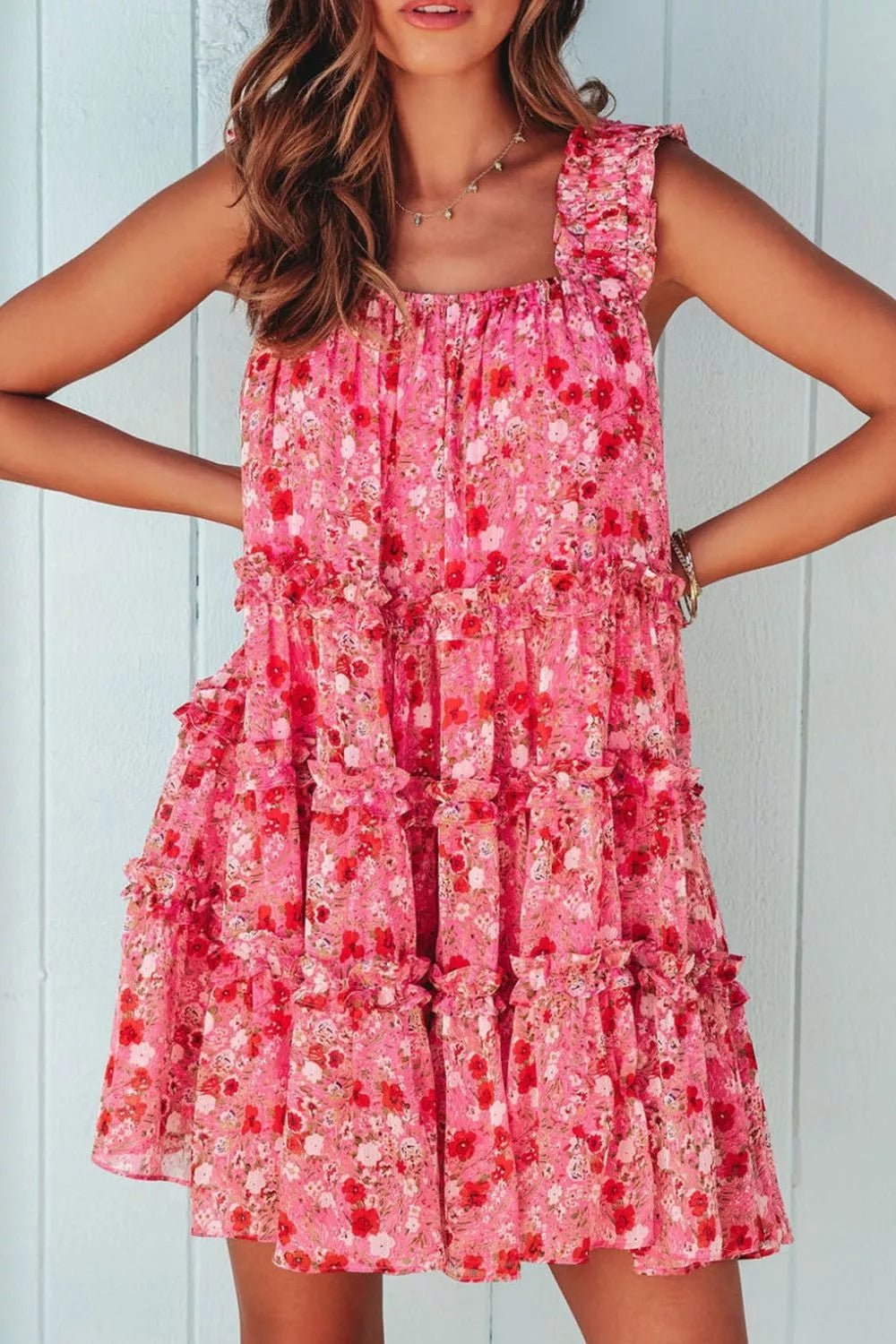 Floral Print Ruffle Tiered Mini Dress - Lara Moda