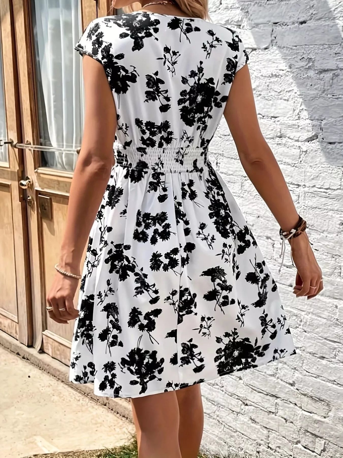 Floral Print Surplice Mini Dress - Lara Moda