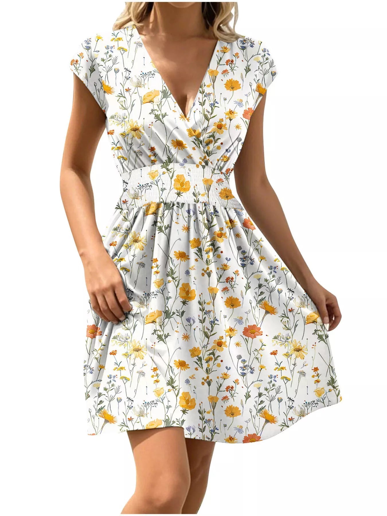 Floral Print Surplice Mini Dress - Lara Moda