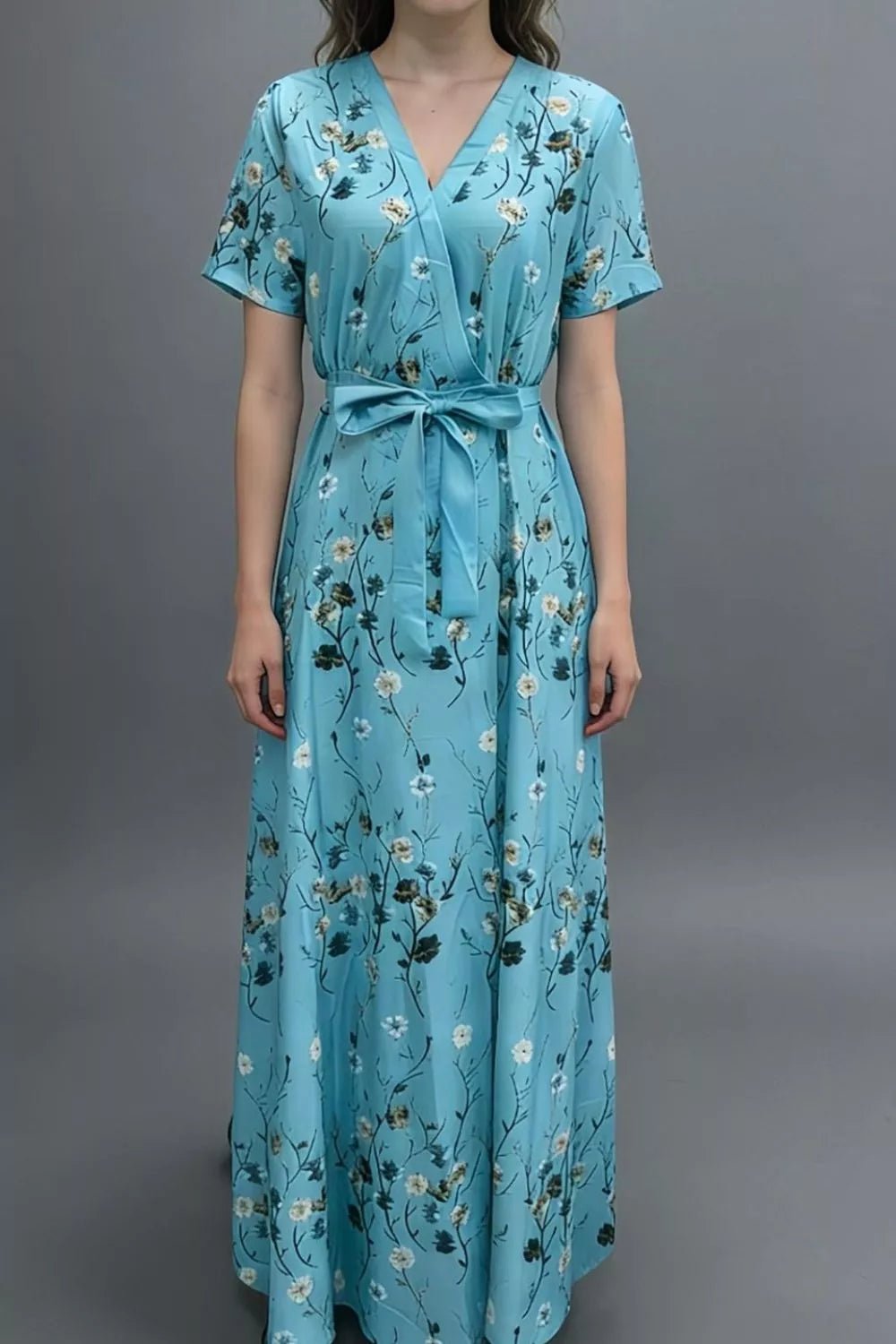 Floral Print Wrap Maxi Dress - Lara Moda