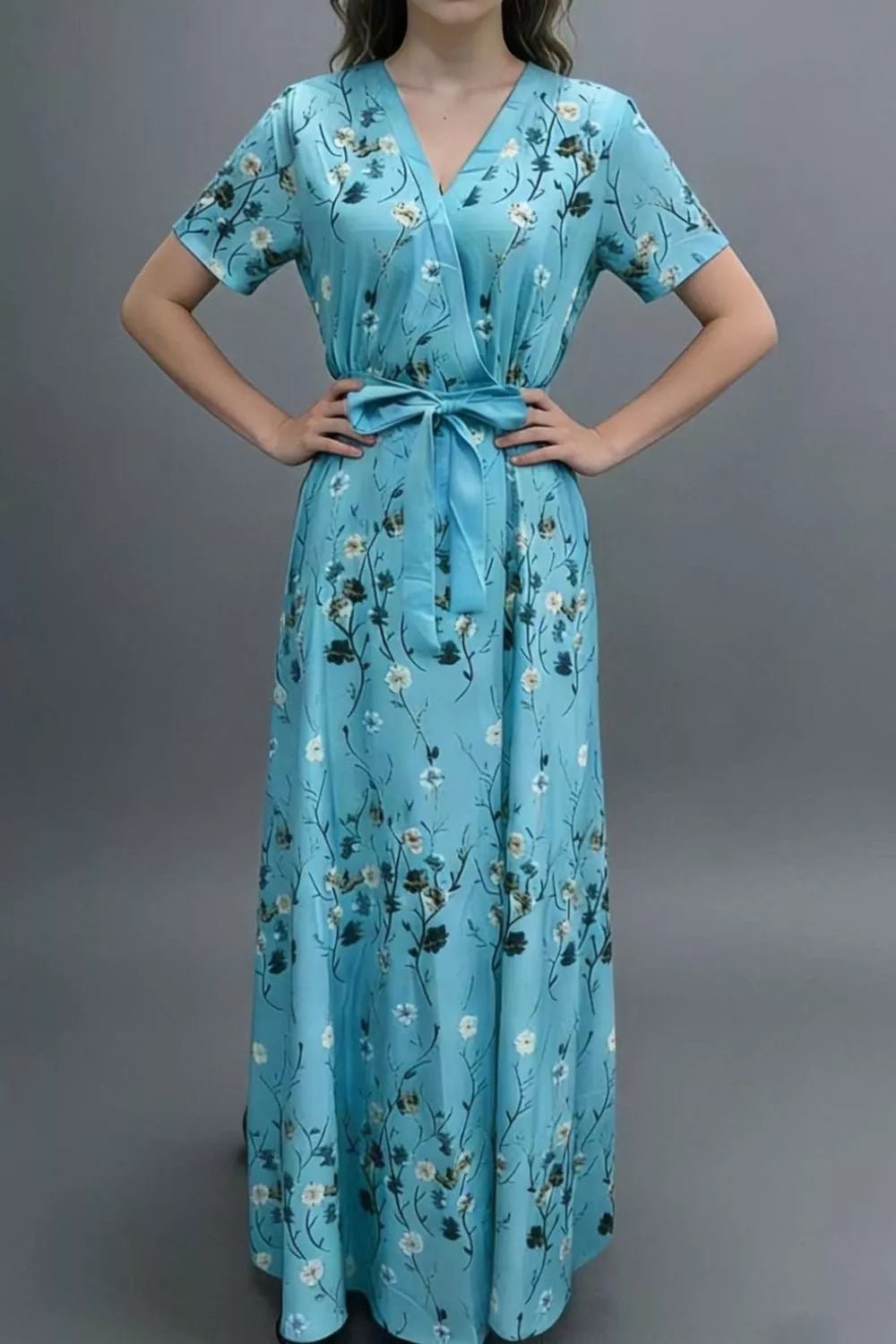 Floral Print Wrap Maxi Dress - Lara Moda
