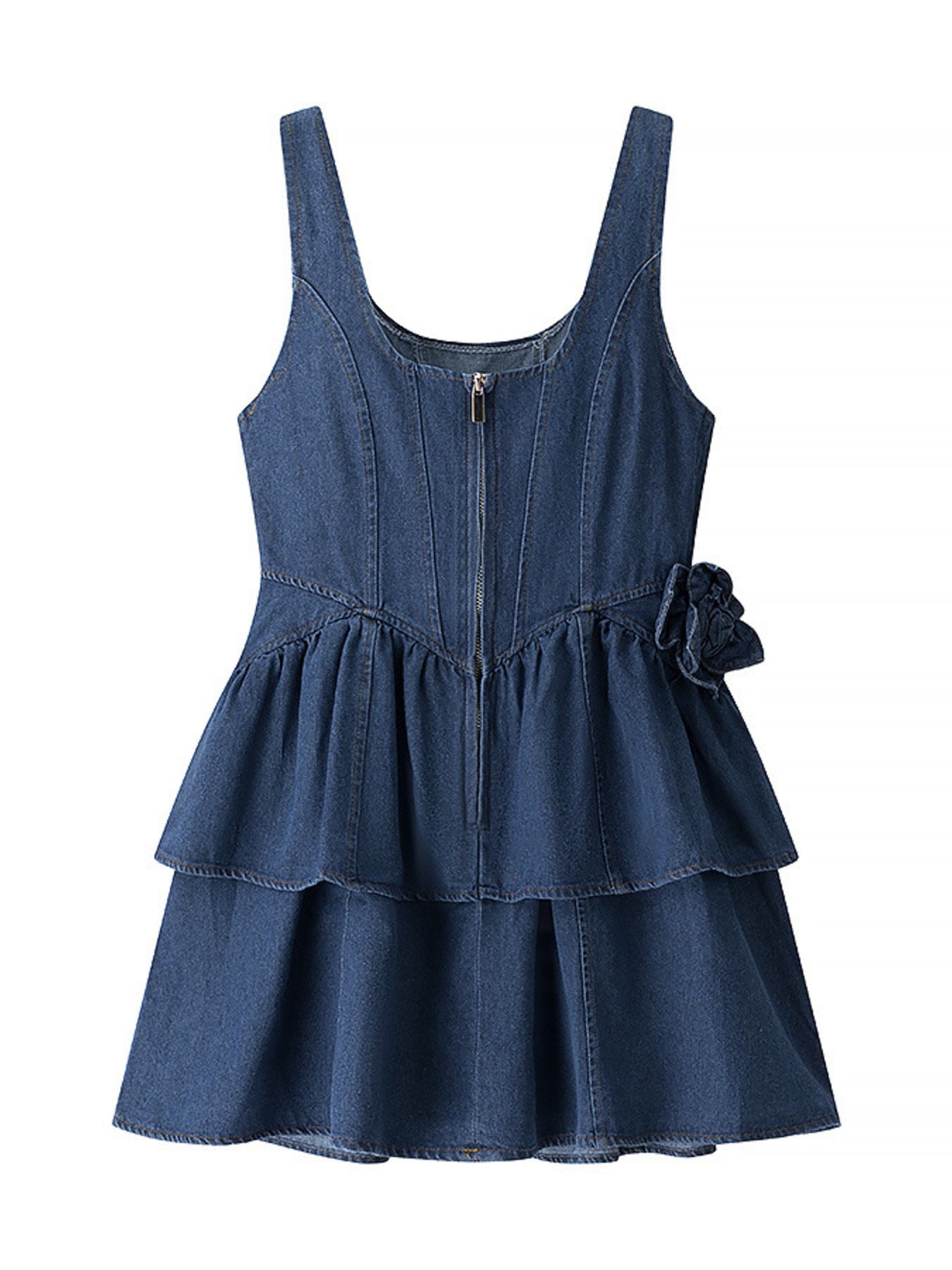 Floral Ruffle Layered Denim Dress - Lara Moda