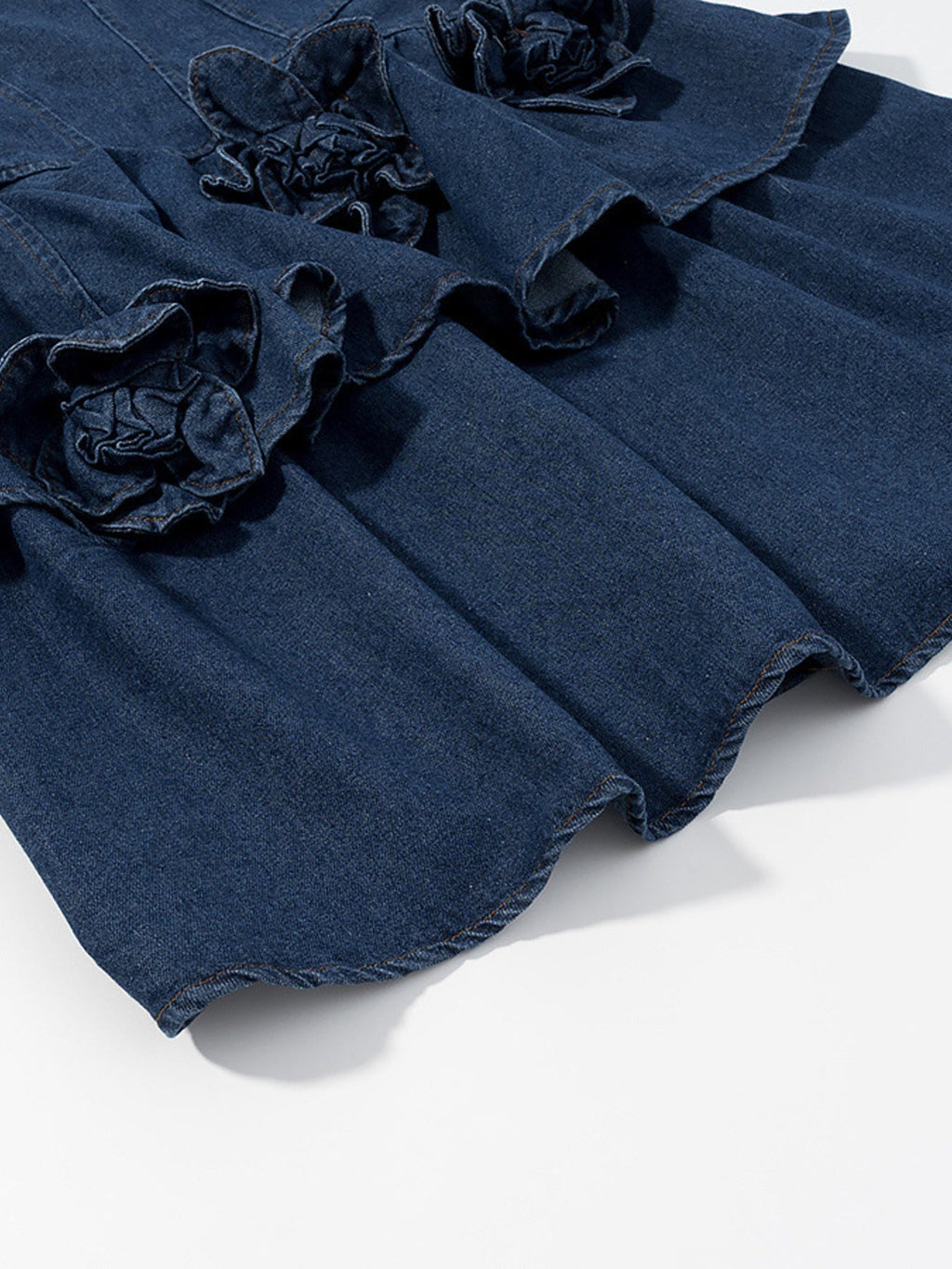 Floral Ruffle Layered Denim Dress - Lara Moda