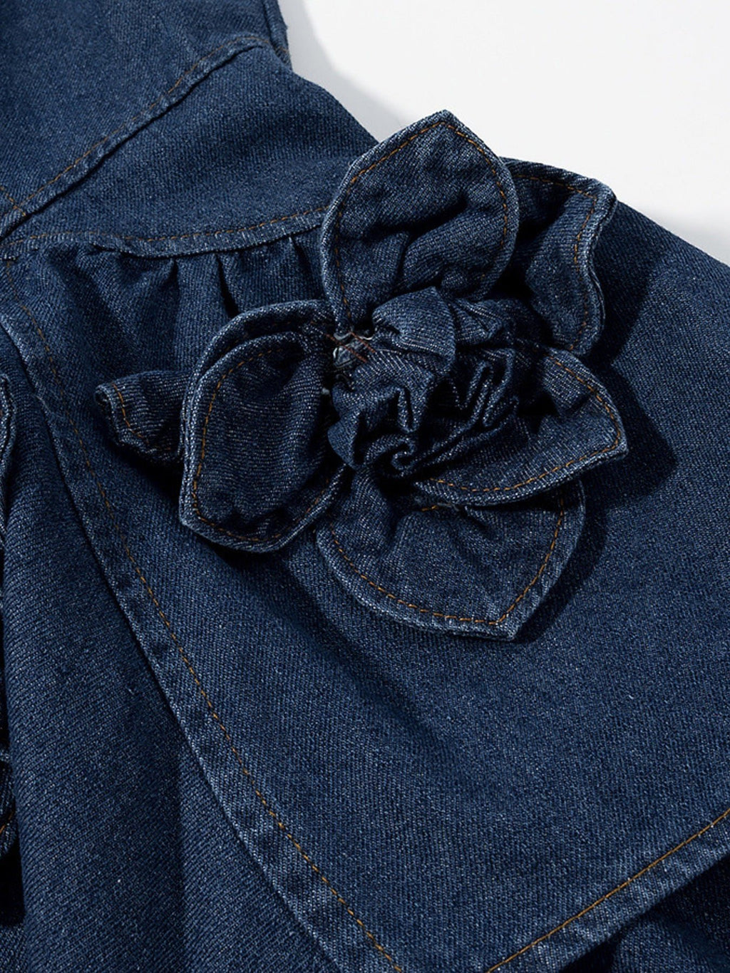 Floral Ruffle Layered Denim Dress - Lara Moda