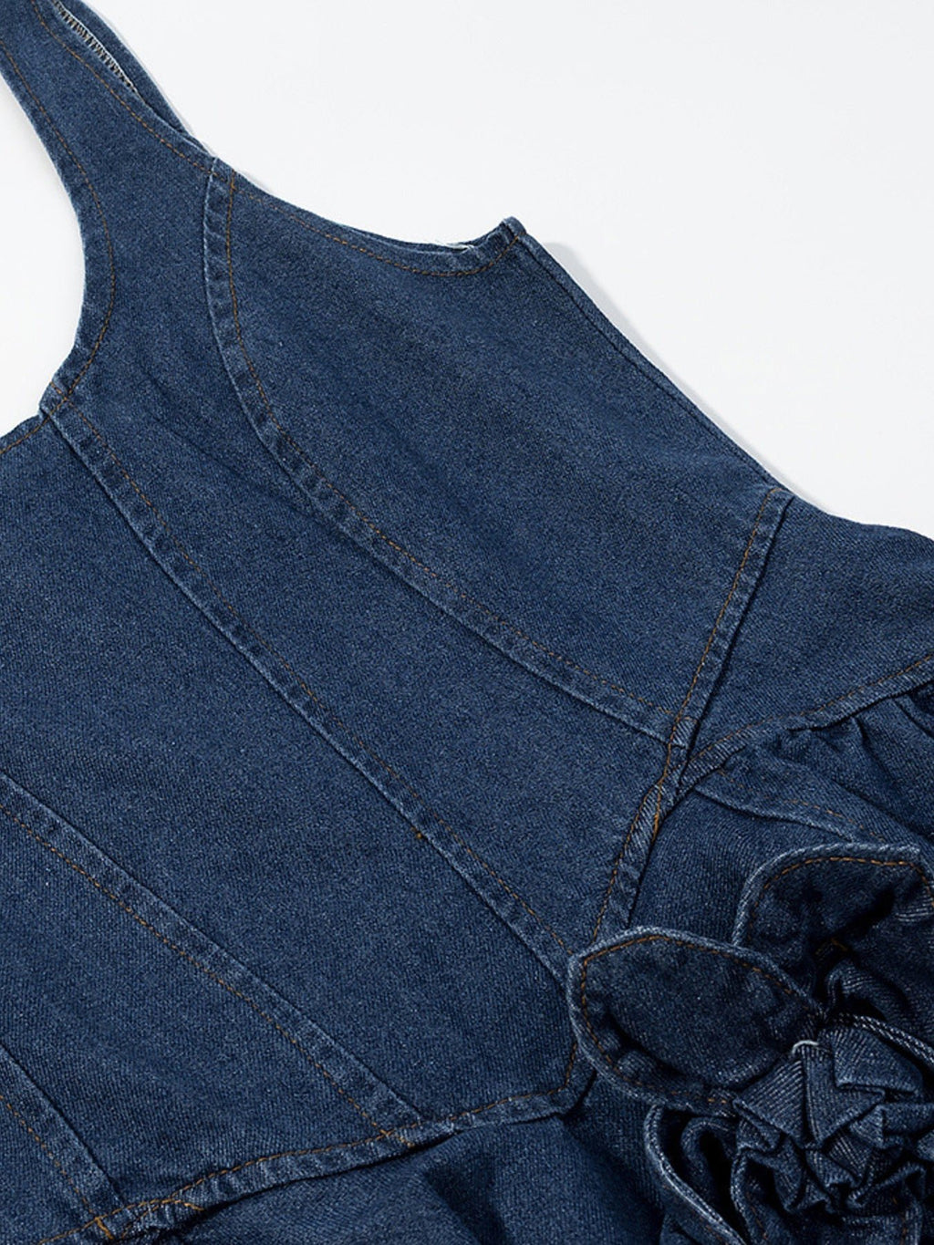 Floral Ruffle Layered Denim Dress - Lara Moda