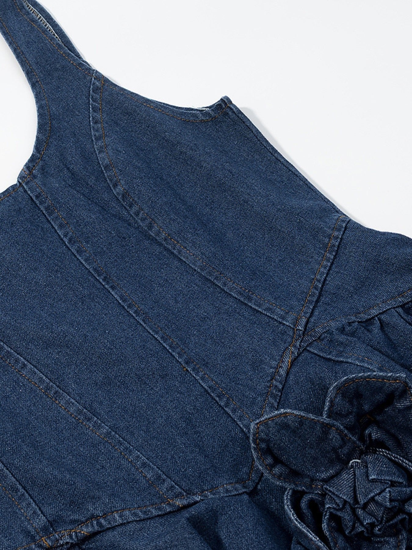Floral Ruffle Layered Denim Dress - Lara Moda