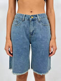 Frayed Hem Relaxed Fit Denim Shorts - Lara Moda
