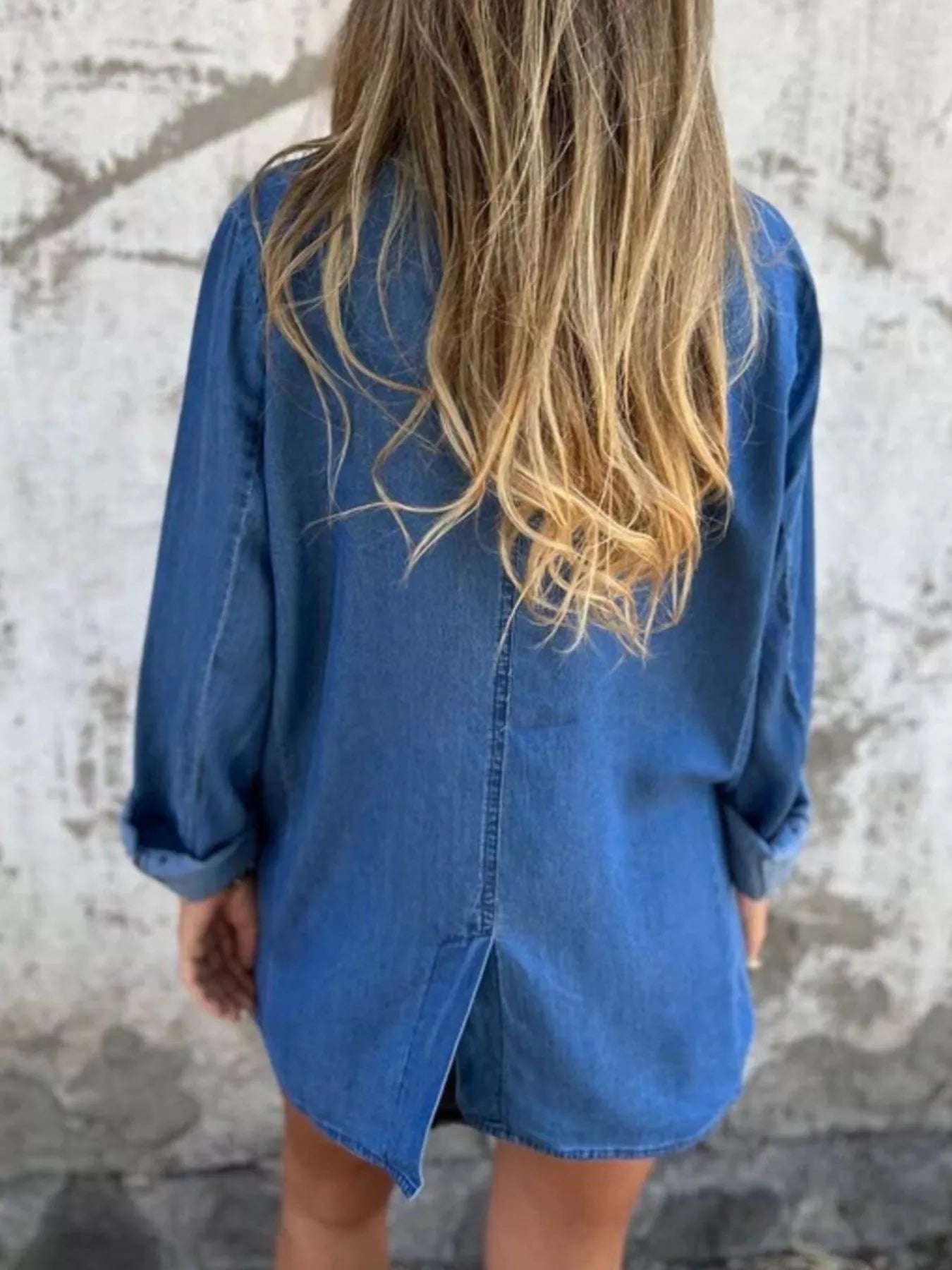 Full Size Button Down Denim Blazer Plus Size - Lara Moda