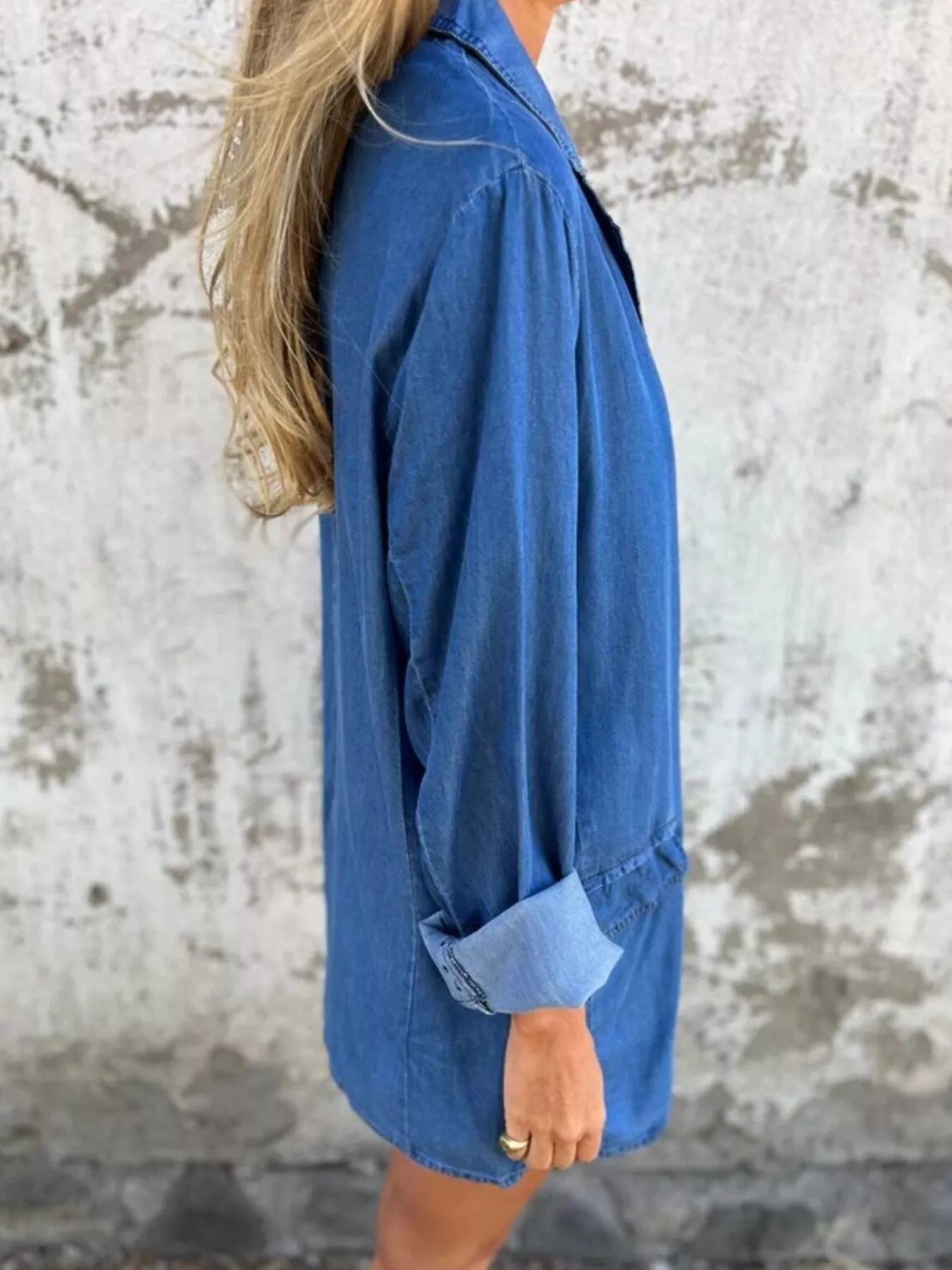 Full Size Button Down Denim Blazer Plus Size - Lara Moda