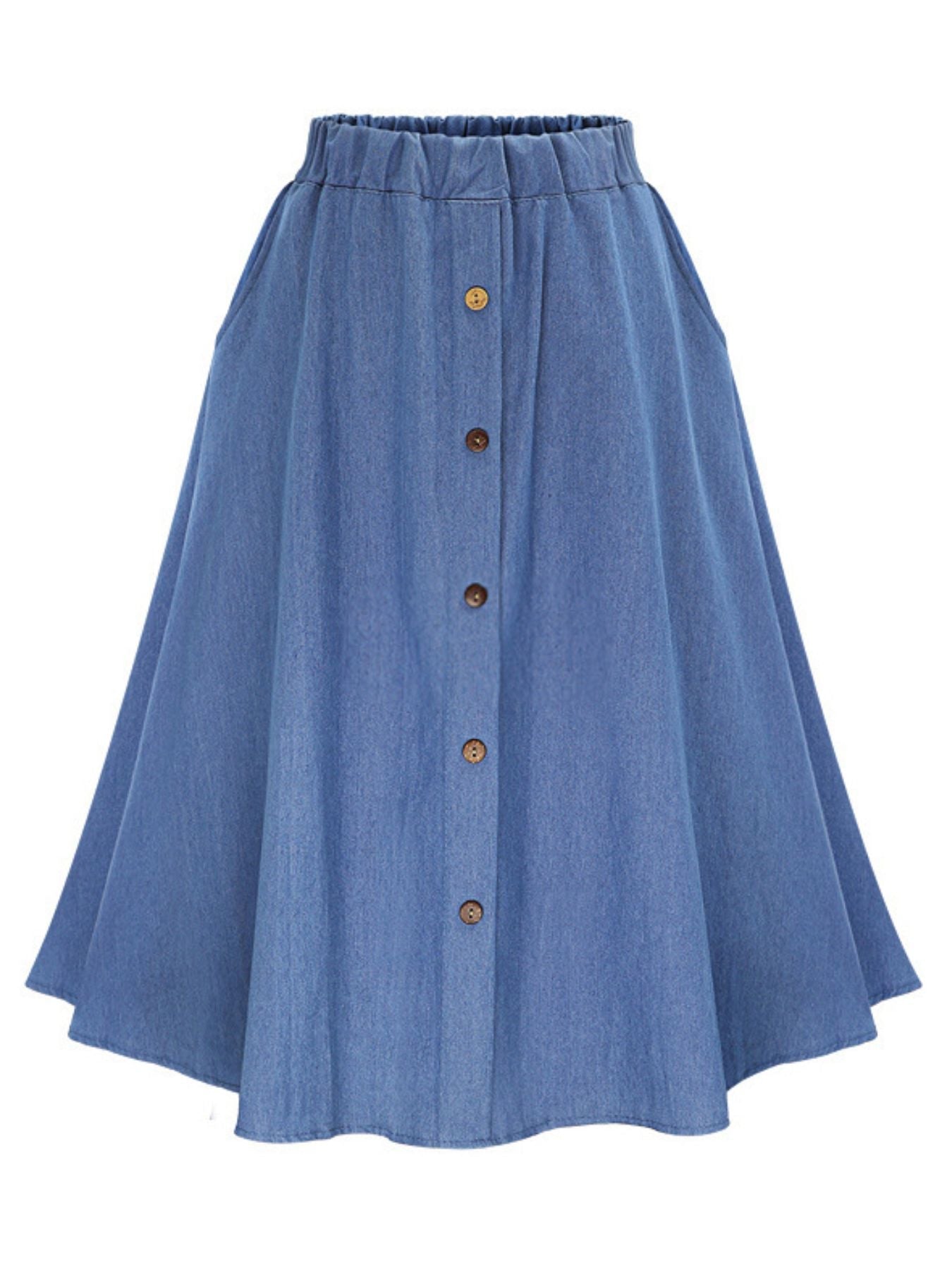 Full Size Button-Front Denim A-Line Skirt Plus Size - Lara Moda