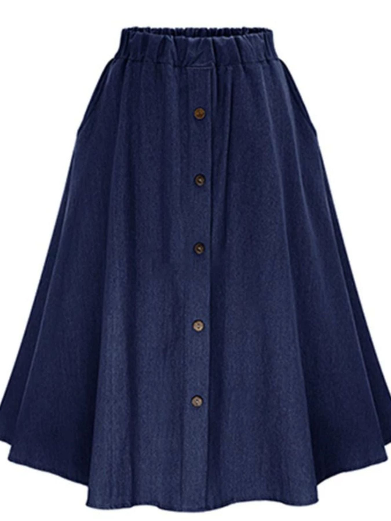 Full Size Button-Front Denim A-Line Skirt Plus Size - Lara Moda