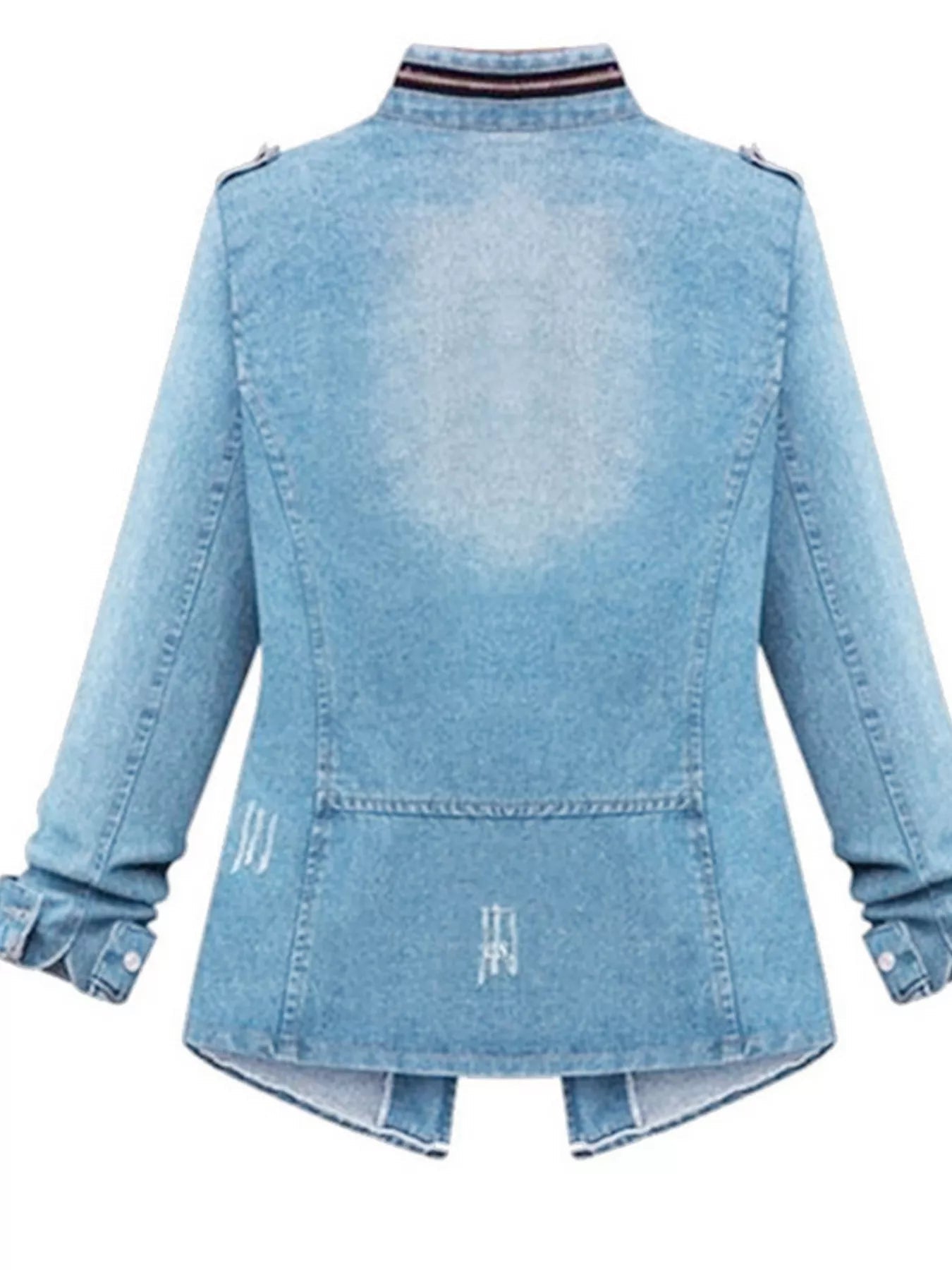 Full Size Chest Pocket Zip Up Denim Jacket Plus Size - Lara Moda
