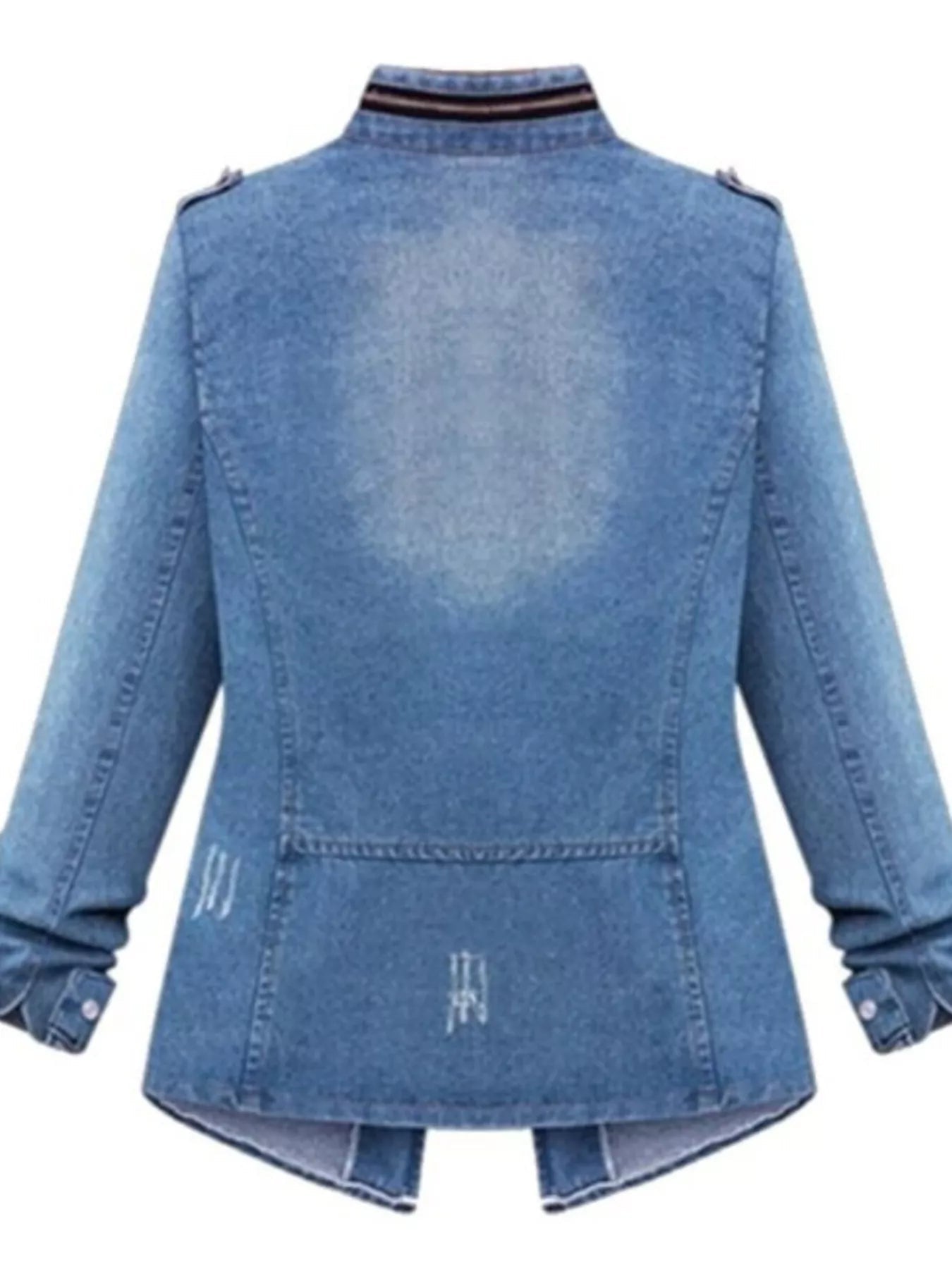 Full Size Chest Pocket Zip Up Denim Jacket Plus Size - Lara Moda