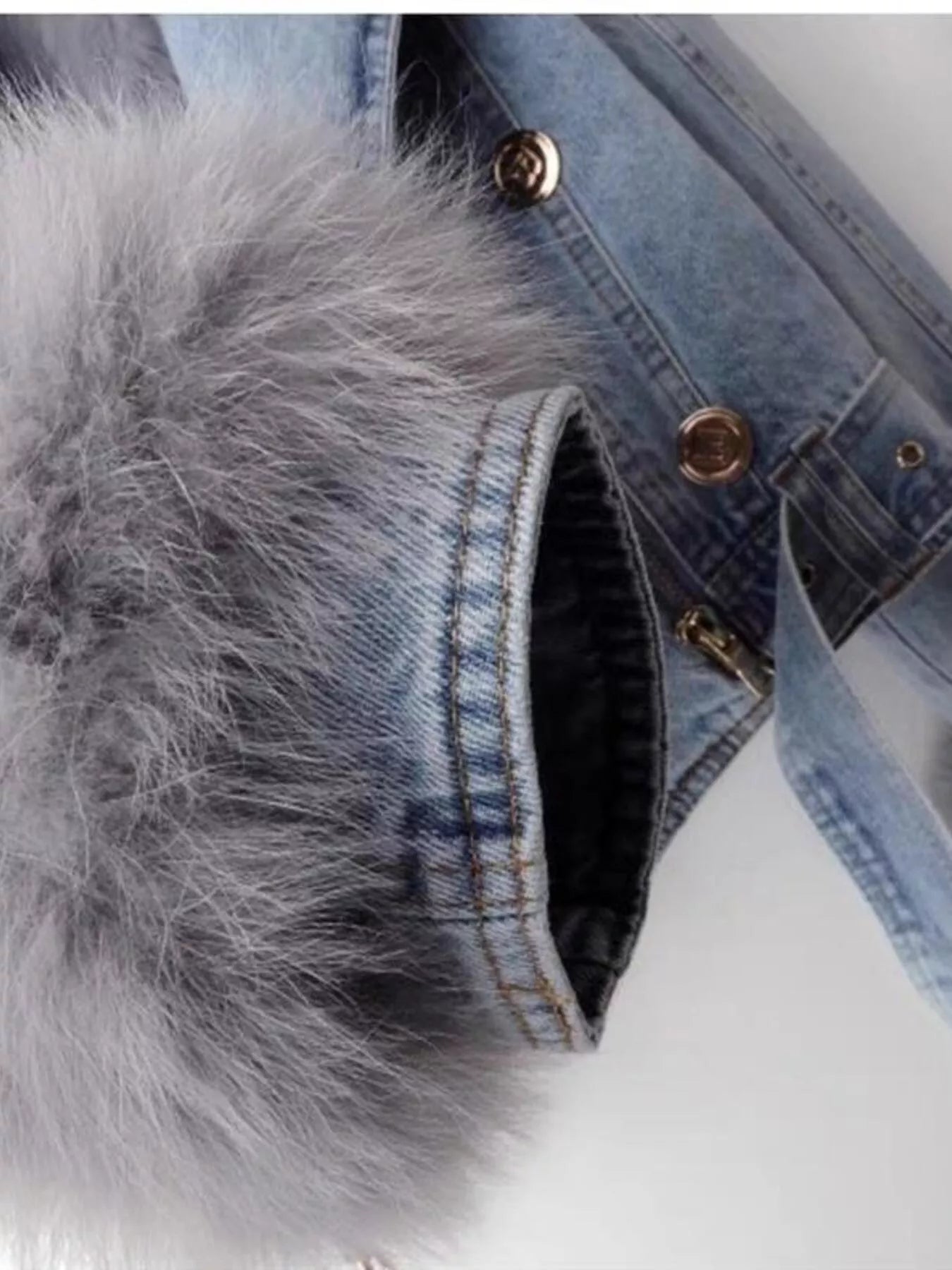 Full Size Faux Fur Collar Denim Jacket Plus Size - Lara Moda