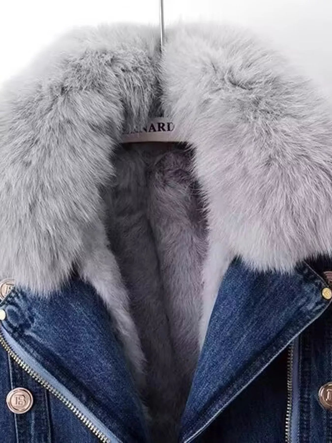 Full Size Faux Fur Collar Denim Jacket Plus Size - Lara Moda
