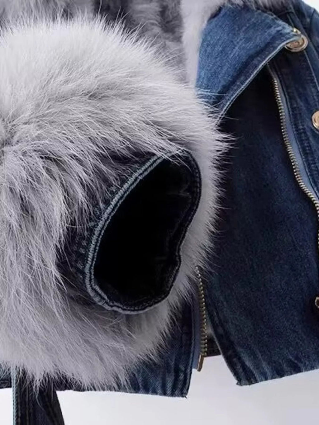 Full Size Faux Fur Collar Denim Jacket Plus Size - Lara Moda