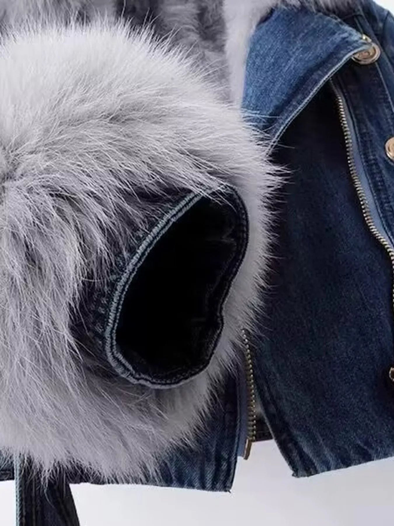 Full Size Faux Fur Collar Denim Jacket Plus Size - Lara Moda
