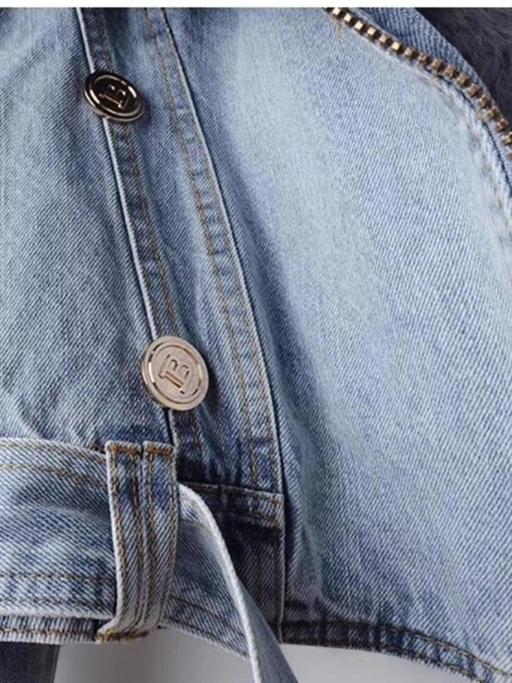 Full Size Faux Fur Collar Denim Jacket Plus Size - Lara Moda
