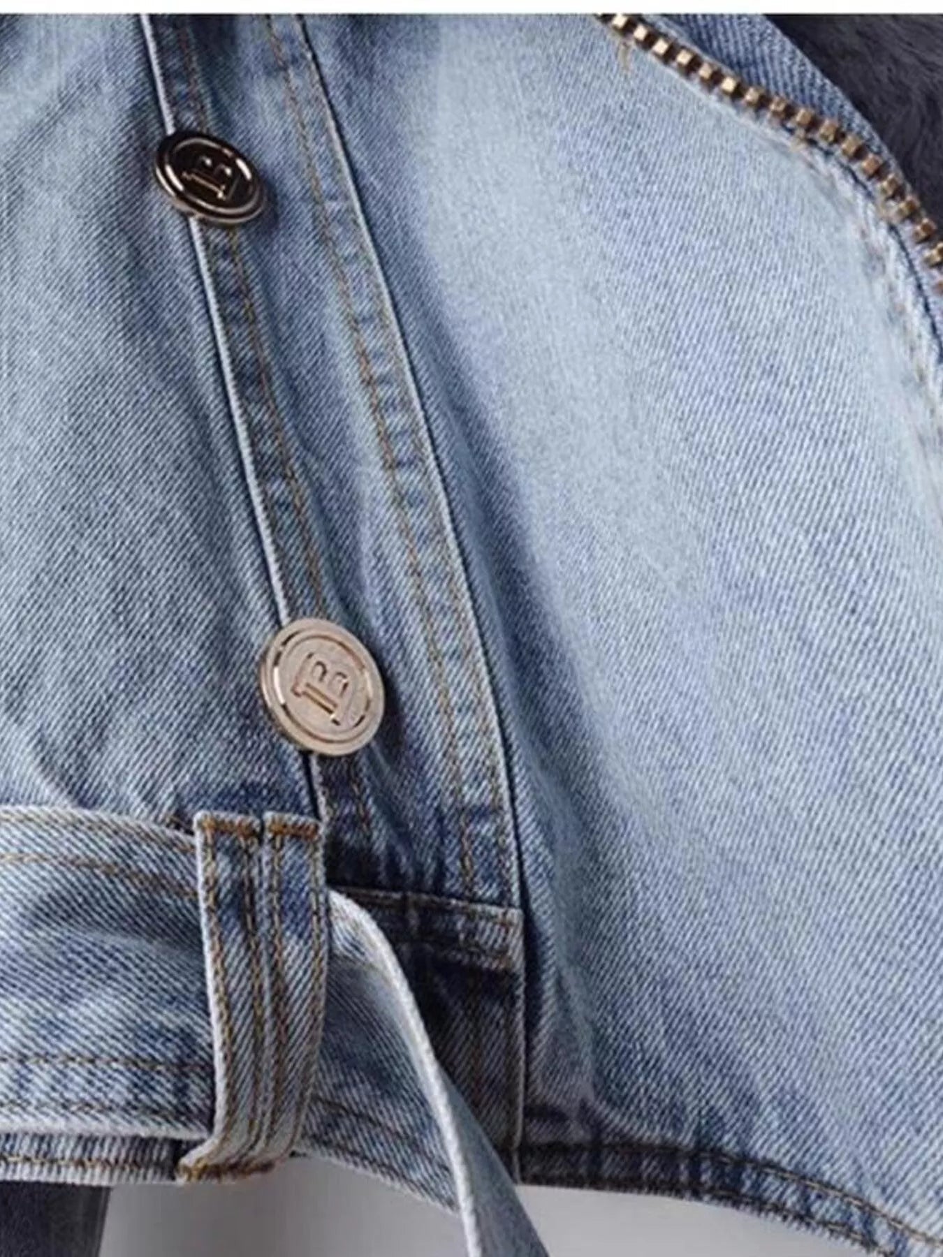 Full Size Faux Fur Collar Denim Jacket Plus Size - Lara Moda