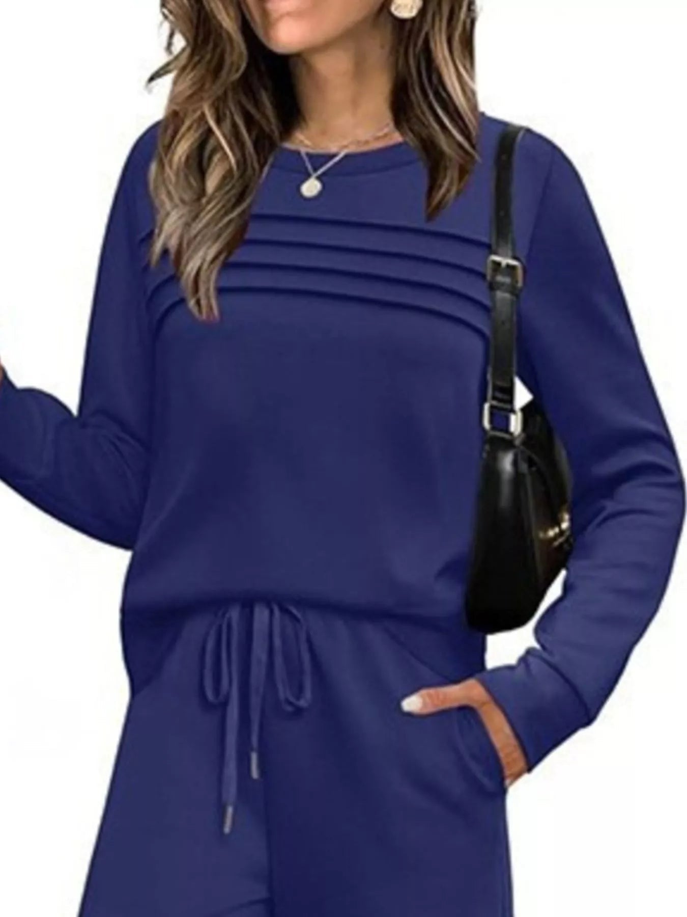 Full Size Long Sleeve Round Neck Top and Pants Set Plus Size - Lara Moda