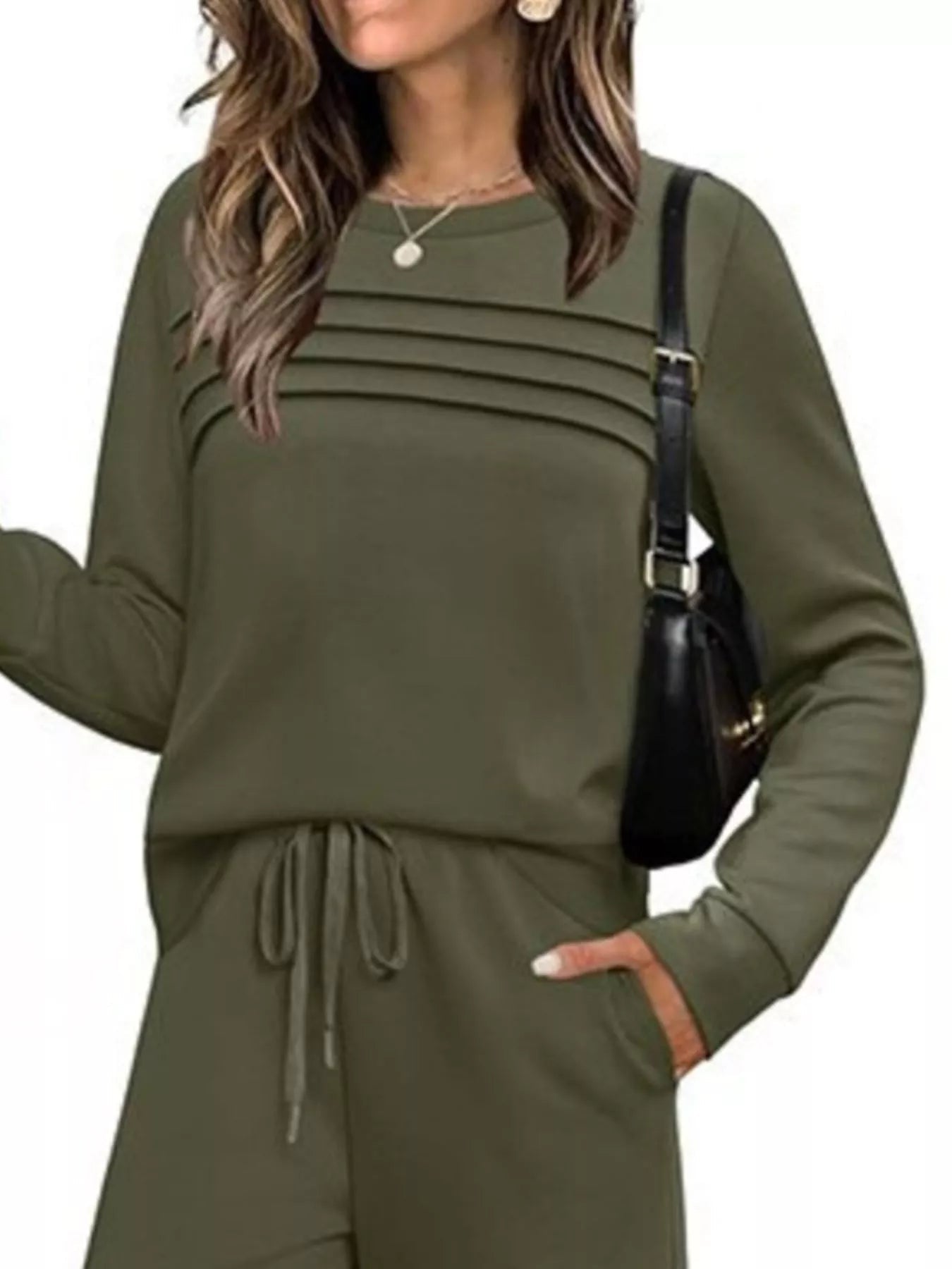 Full Size Long Sleeve Round Neck Top and Pants Set Plus Size - Lara Moda