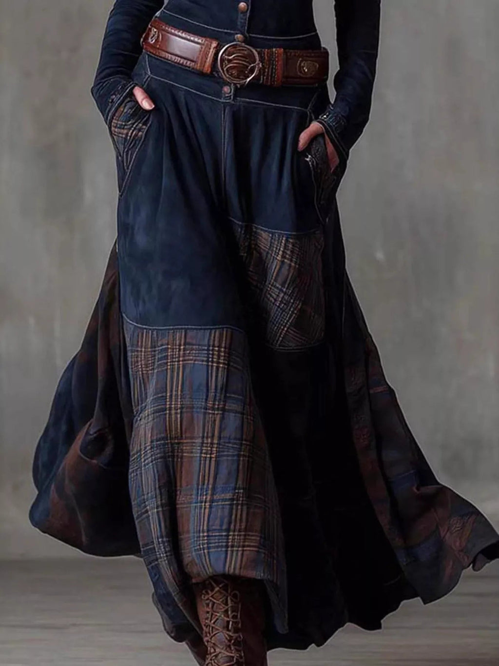 Full Size Plaid Button Front Long Sleeve Dress Plus Size - Lara Moda