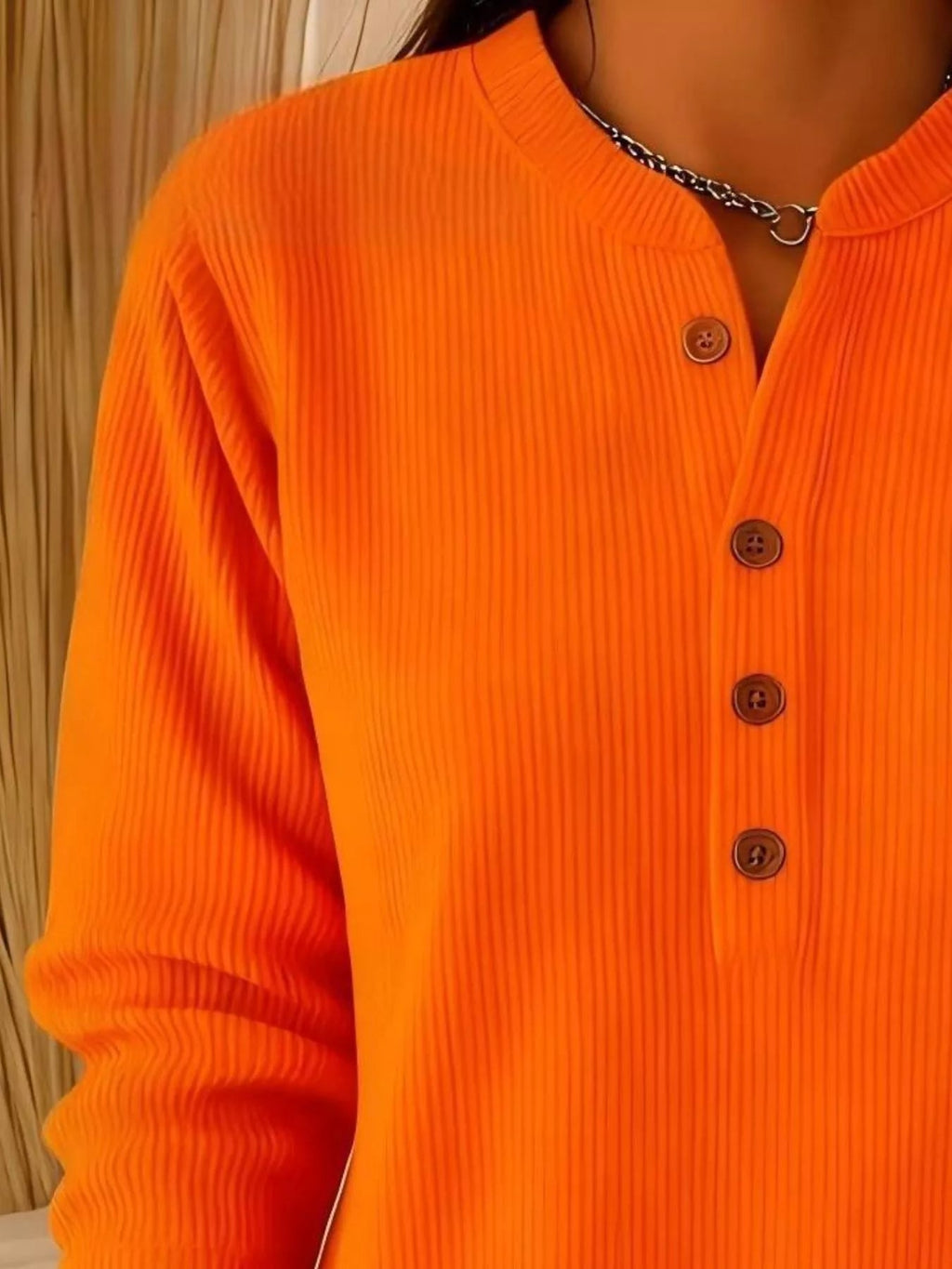 Full Size Ribbed Half Button Henley Top Plus Size - Lara Moda