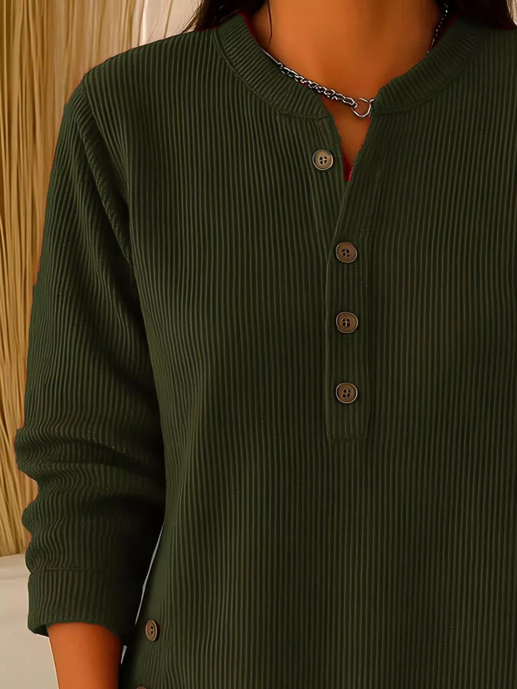 Full Size Ribbed Half Button Henley Top Plus Size - Lara Moda