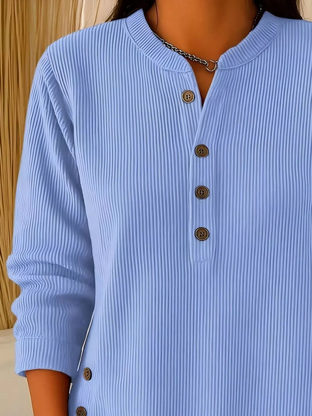 Full Size Ribbed Half Button Henley Top Plus Size - Lara Moda