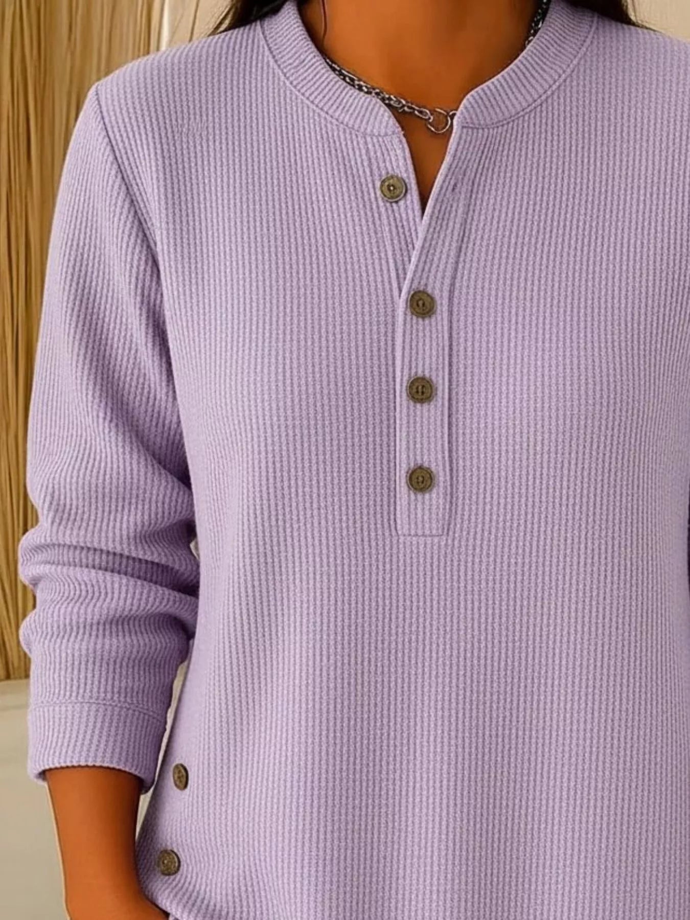 Full Size Ribbed Half Button Henley Top Plus Size - Lara Moda