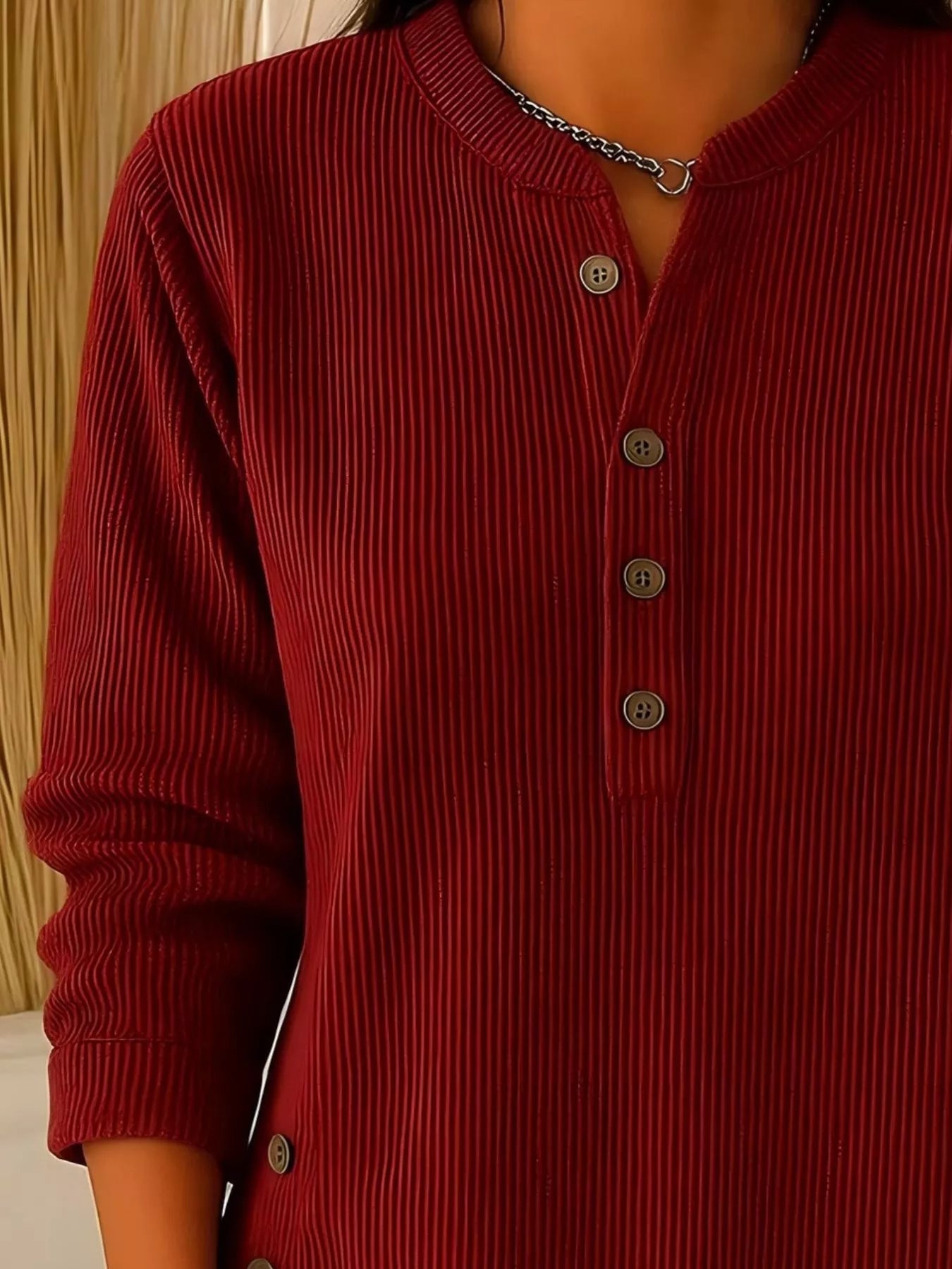 Full Size Ribbed Half Button Henley Top Plus Size - Lara Moda
