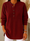 Full Size Ribbed Half Button Henley Top Plus Size - Lara Moda