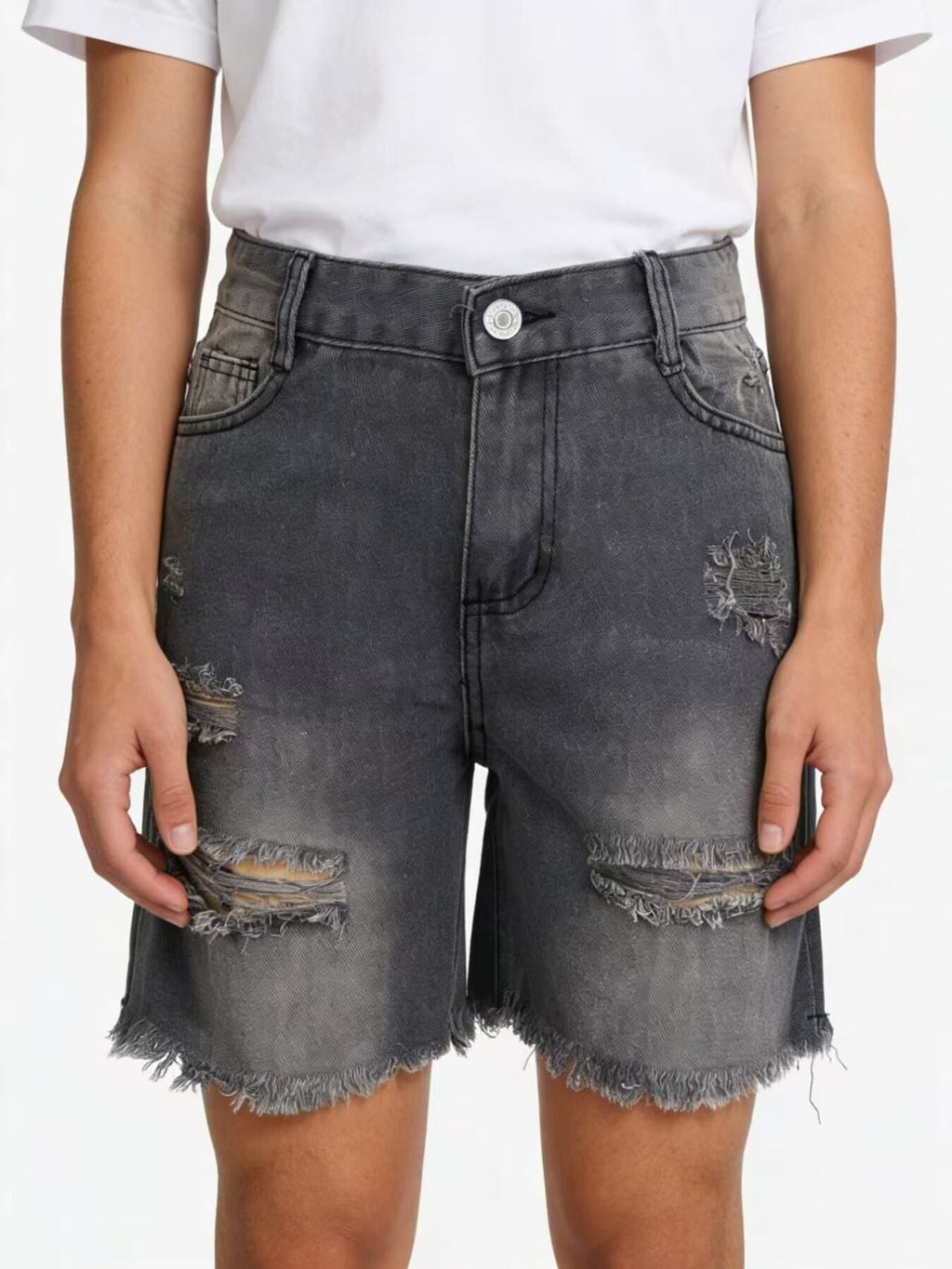 Full Size Ripped Frayed Hem Denim Shorts Plus Size - Lara Moda